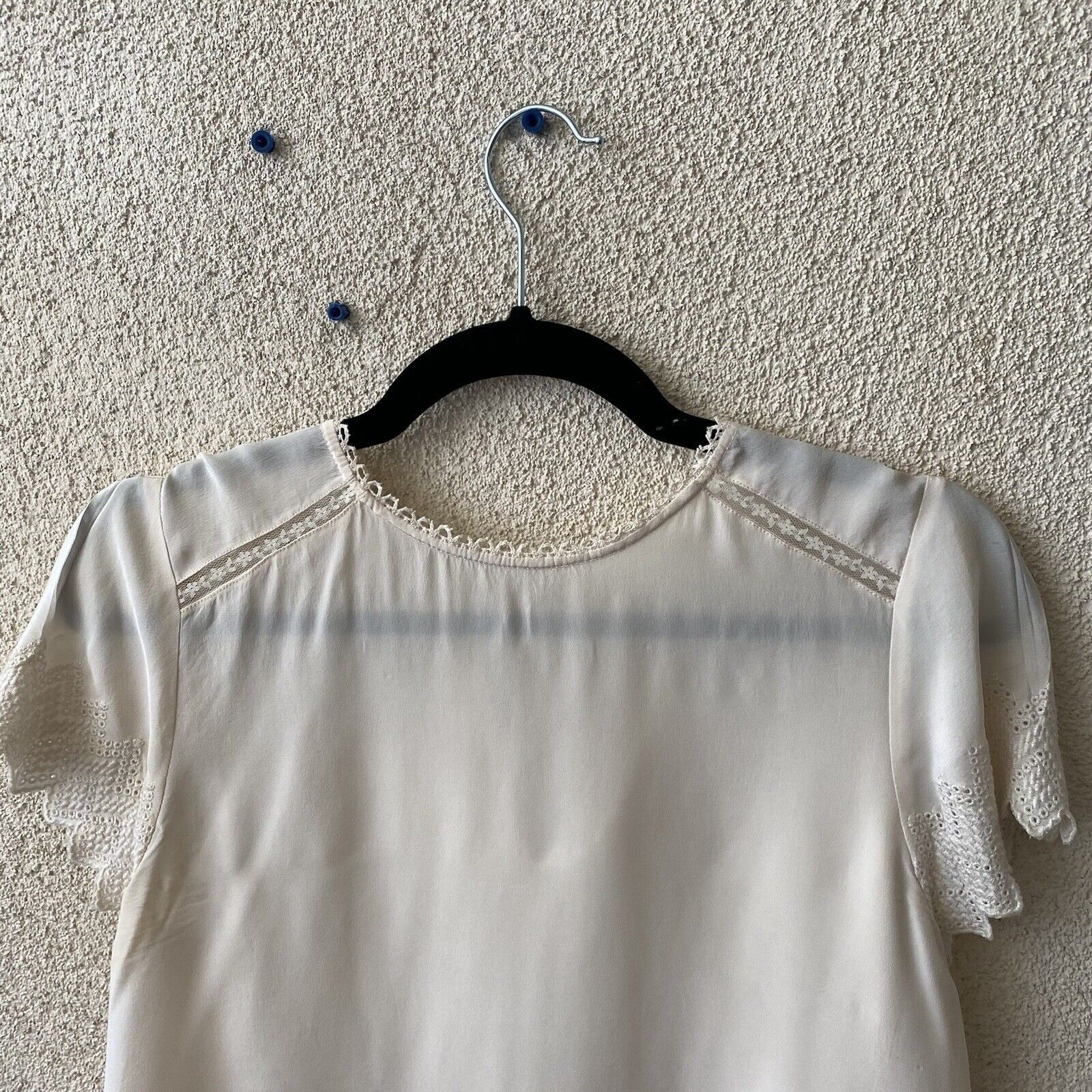 Ulla Johnson Ulla Johnson Womens Top White Ivory Sheer Lace Trim 100% Sil Size XS / US 0-2 / IT 36-38 - 2 Thumbnail
