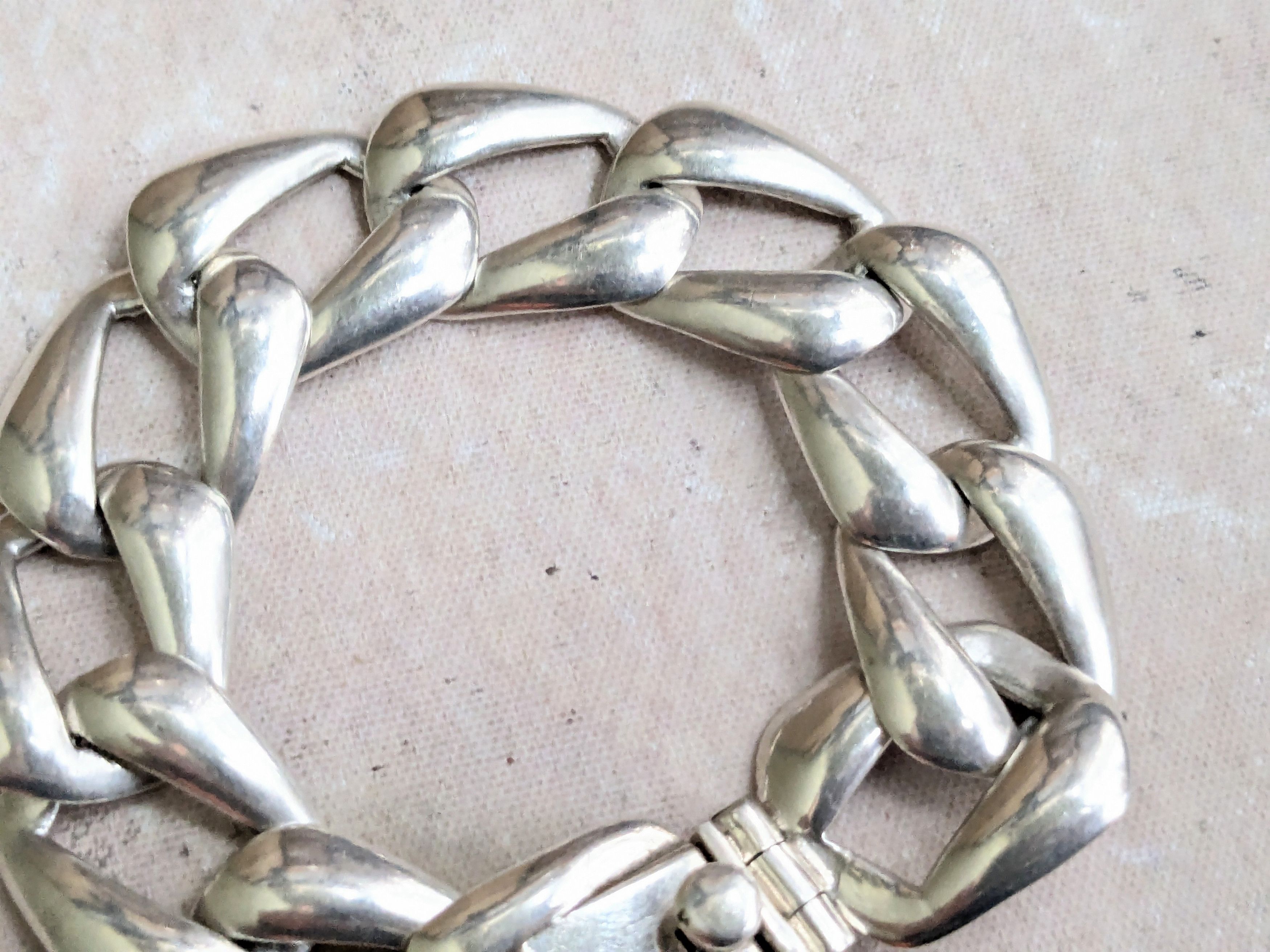 Jewelry Vintage Sterling Silver Bracelet Cuban Curb 7.75 Mexico Size ONE SIZE - 4 Thumbnail