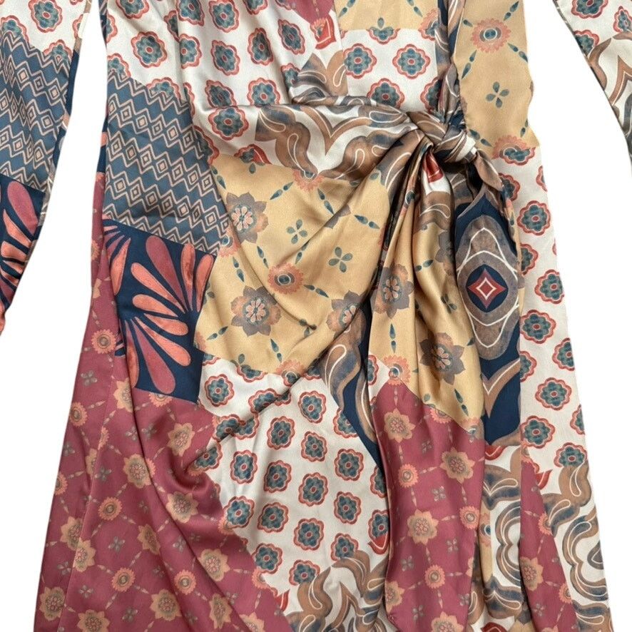 MISA Los Angeles MISA Los Angeles Eliza Patchwork Wrap Dress Brown, Size S Size S / US 4 / IT 40 - 5 Thumbnail