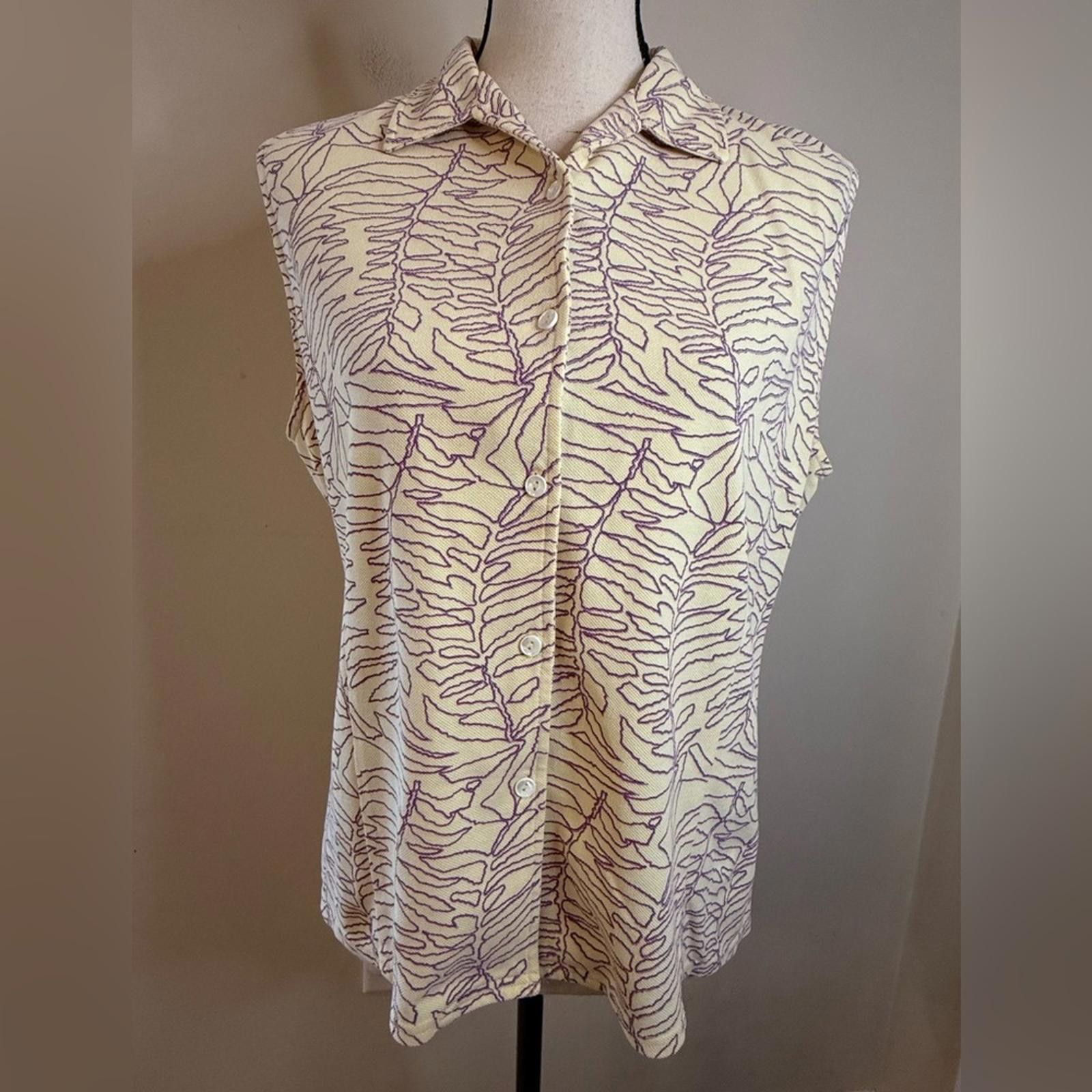 Ashworth Ashworth yellow button up tank purple leaf embroidery SZ LG Size L / US 10 / IT 46 - 1 Thumbnail