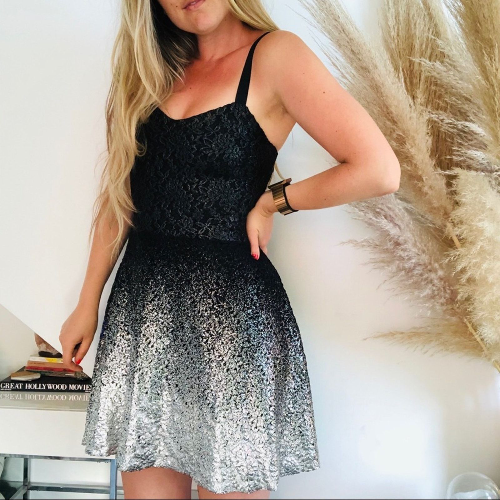 Free People FP FREE PEOPLE Black Silver Metallic Knit Tank Mini Dress Size S / US 4 / IT 40 - 3 Thumbnail