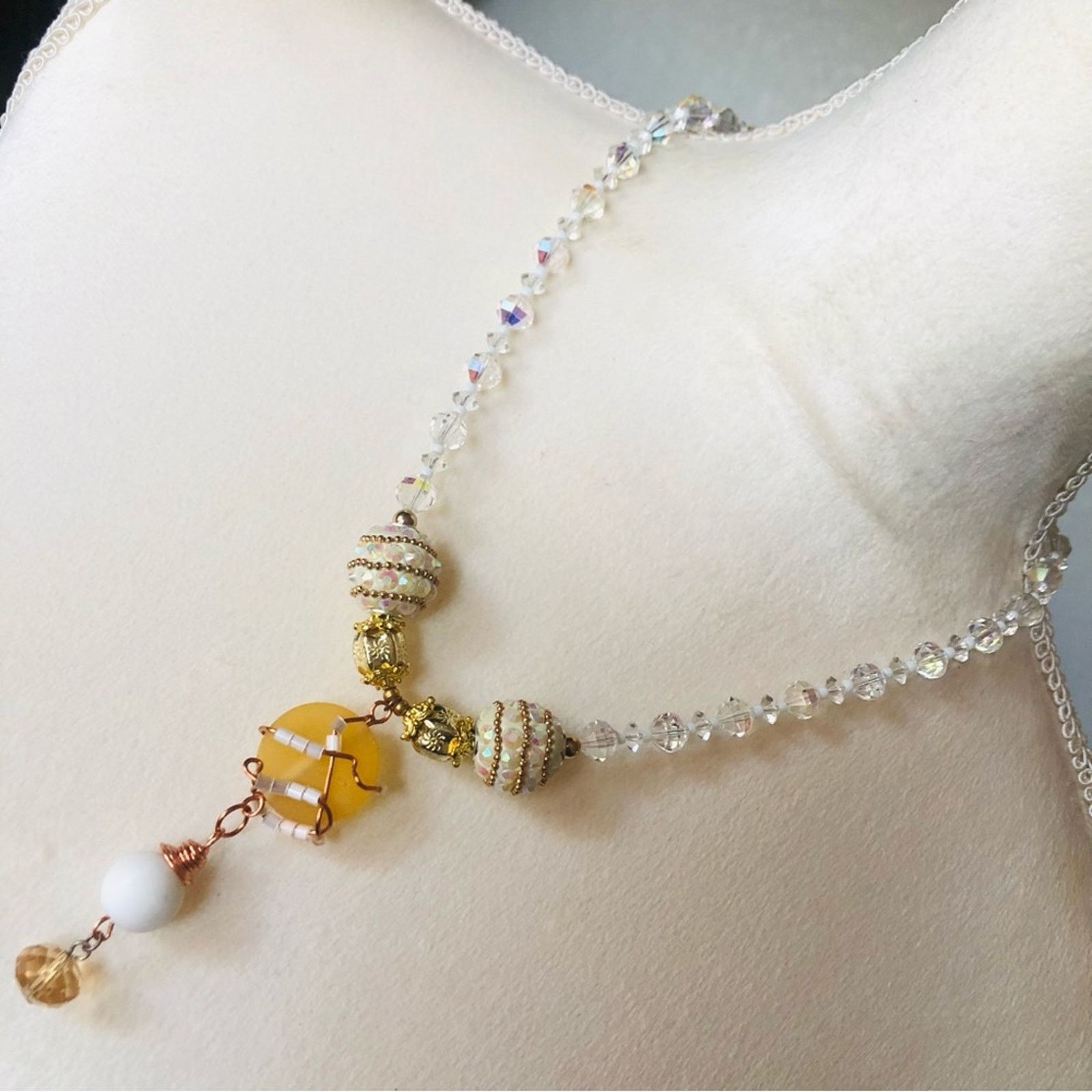 Handmade Handcrafted repurpose wired pendant faceted crystal necklace Size ONE SIZE - 1 Thumbnail