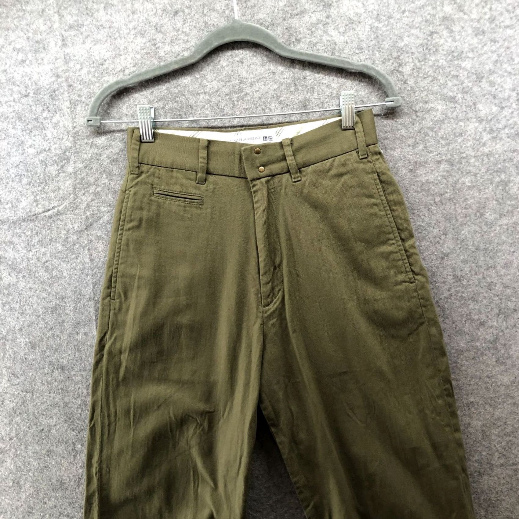 Uniqlo Uniqlo Ines De La Fressange Cotton Wide Leg Pants Womens 0 Army Green High Rise Chino Twill Pockets Relaxed Size 25" / US 0 / IT 36 - 3 Thumbnail