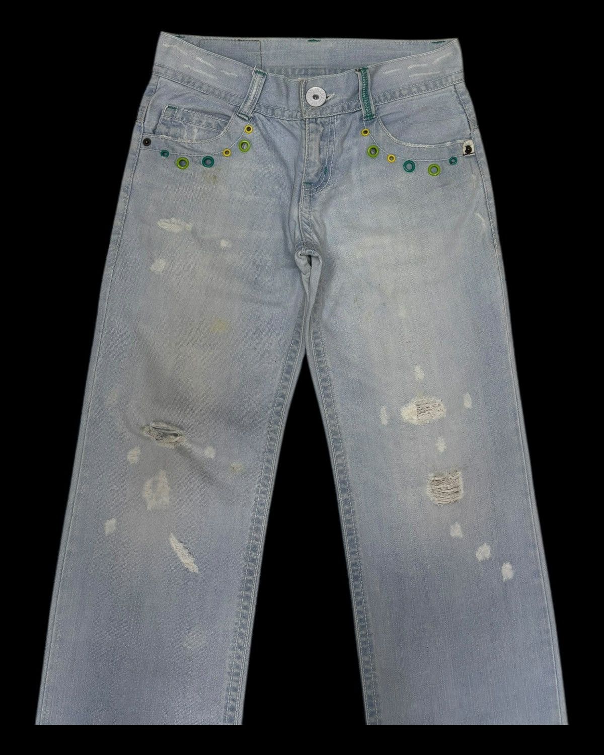 Hysteric Glamour × Japanese Brand RARE‼️BLUEMOONBLUE BLUE WASHED DISTRESSED DENIM JEANS Size 28" / US 6 / IT 42 - 6 Thumbnail