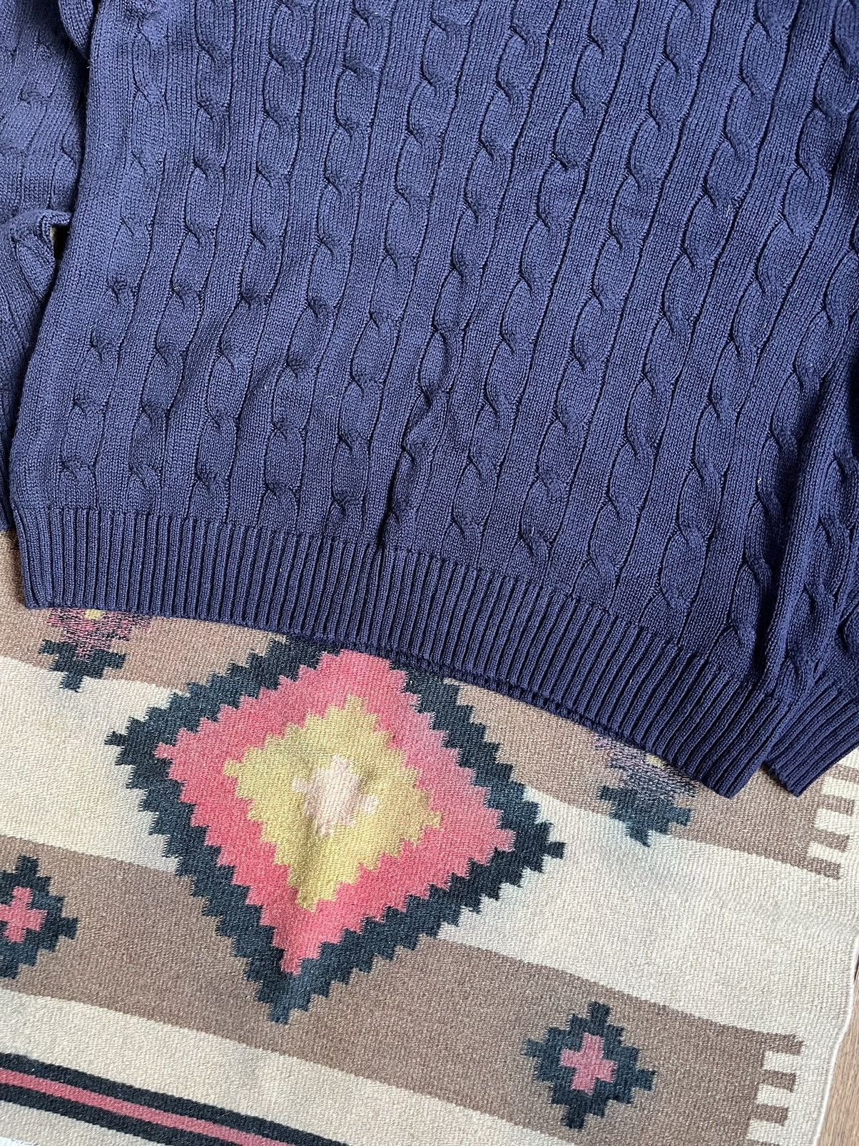 Polo Ralph Lauren Polo Ralph Lauren Men Navy Cable Knit Cotton Sweater Size US XL / EU 56 / 4 - 11 Thumbnail