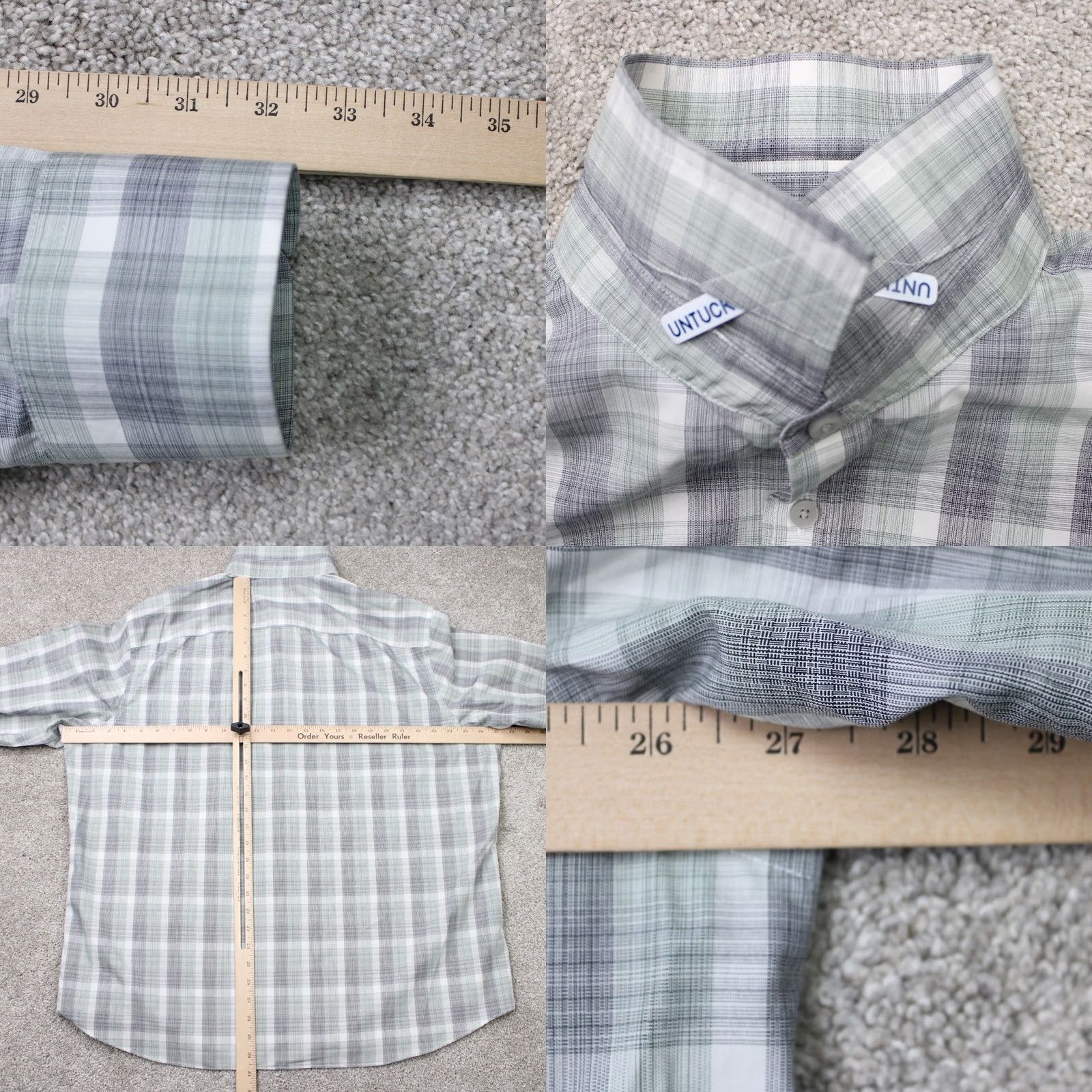 UNTUCKit UNTUCKit Shirt Men 2XL Gray/Blue Collared Button-Up Long Sleeve Cotton Linen Check Regular Fits Mens Size US XXL / EU 58 / 5 - 8 Thumbnail