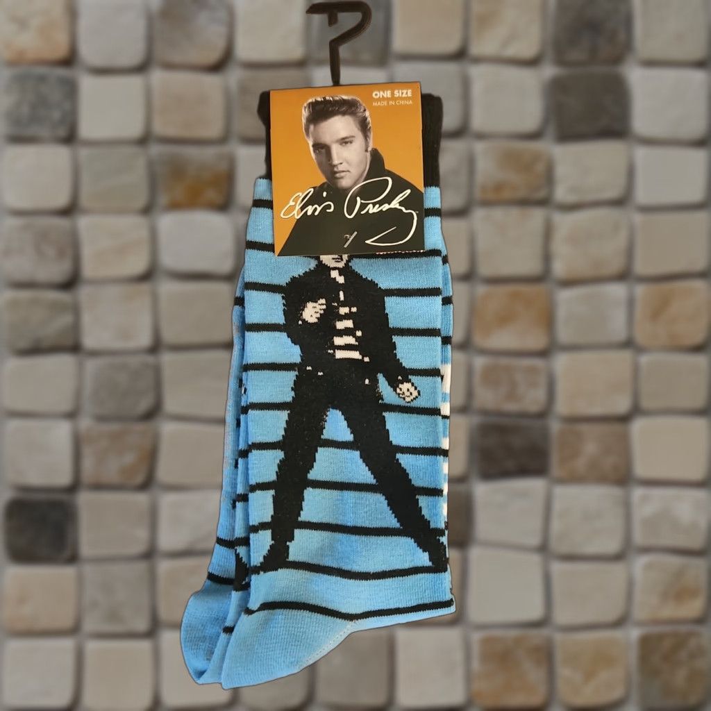 Silhouette ELVIS PRESLEY Socks Men 7-12 OSFM Blue Black Striped Crew silhouette Print OSFM Terrific Music Style Adult Mens Socks Size ONE SIZE - 1 Thumbnail