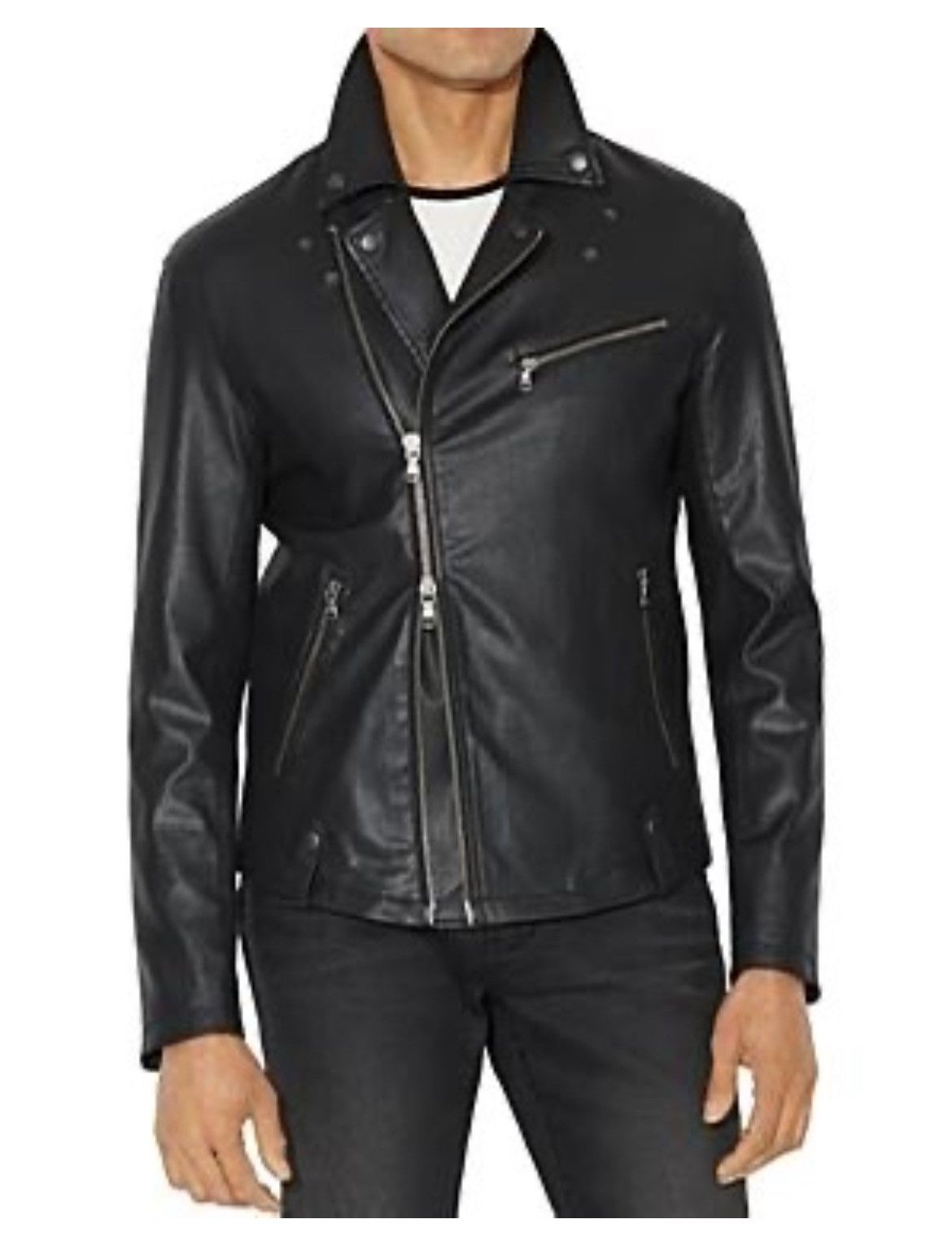 John Varvatos Asymmetrical Leather Biker Jacket. Large Size US L / EU 52-54 / 3 - 1 Thumbnail