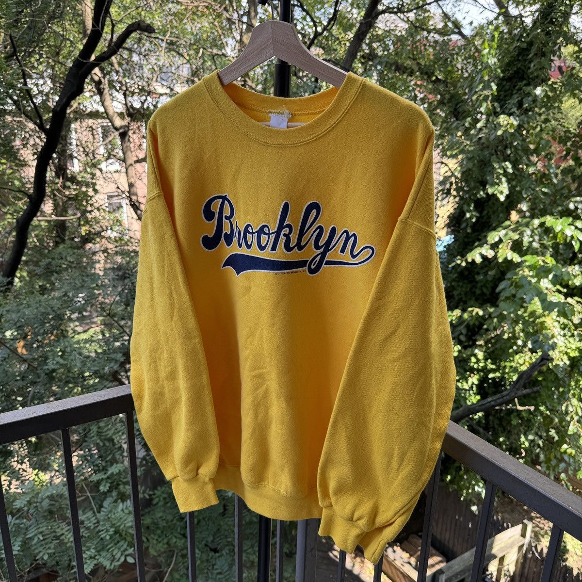 Vintage 90s Brooklyn New York Yellow Sweatshirt ERD Grunge Faded Size US XL / EU 56 / 4 - 1 Thumbnail
