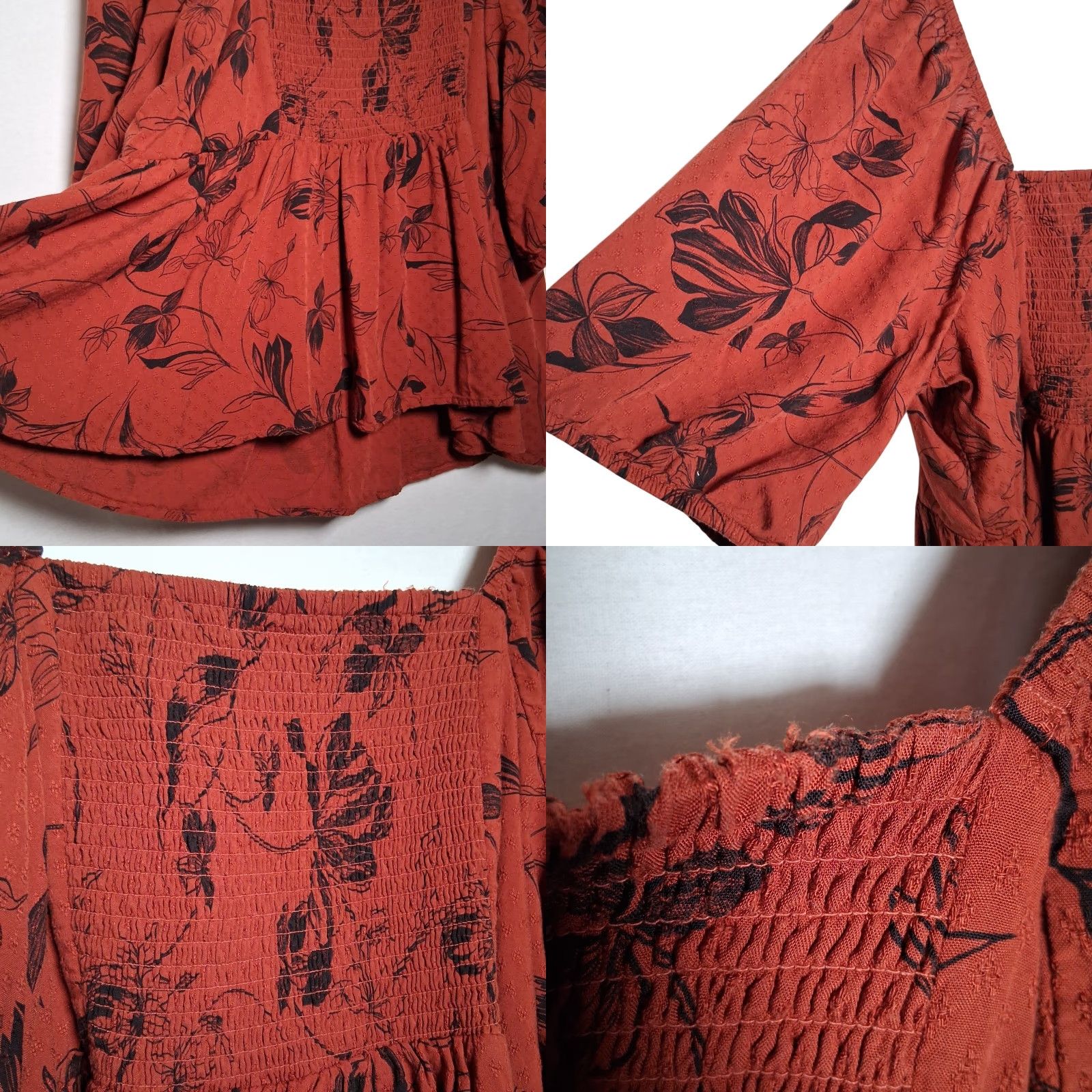 Torrid Torrid Blouse 4X Plus Size Flutter Sleeve V-Neck Smocked Floral Rust Orange Boho Hippie Peasant Milkmaid Woven Shirt Women Regular Size XXL / US 16-18 / IT 52-54 - 8 Thumbnail