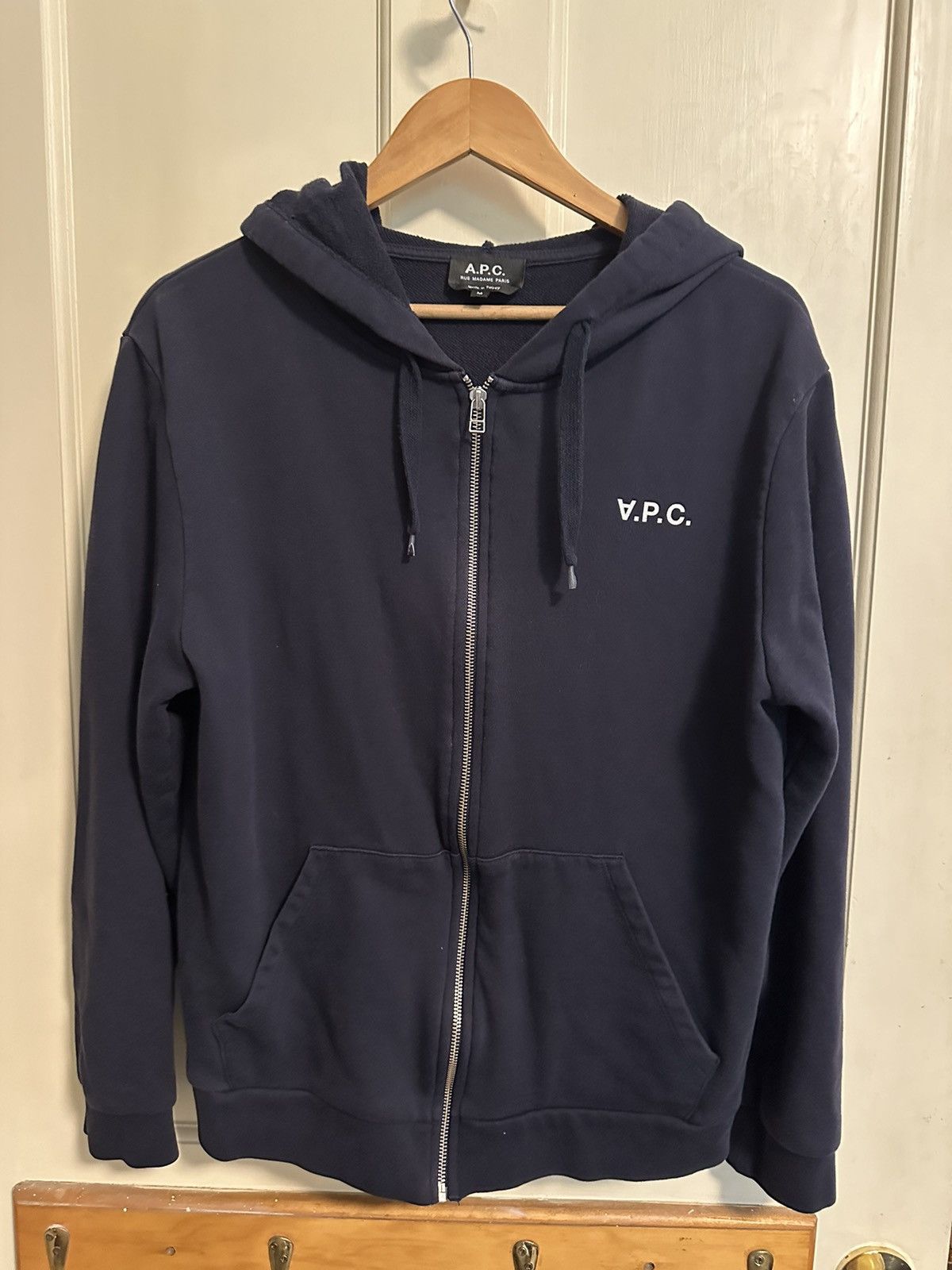 A.P.C. A.P.C Navy Zip Logo Hoodie Size US M / EU 48-50 / 2 - 1 Thumbnail