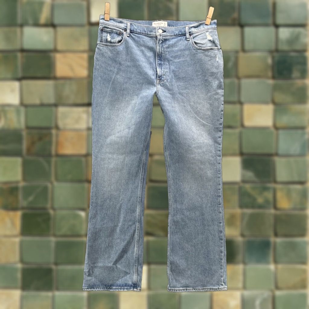 Abercrombie & Fitch VINTAGE Abercrombie & Fitch Vintage 70s Flare Jeans Women's 16 Western Y2 Cowboy Cowgirl Rodeo Blue Denim 5-Pocket Slim Fit Adult Womens jeans Size 38" / US 16 / IT 52 - 1 Thumbnail