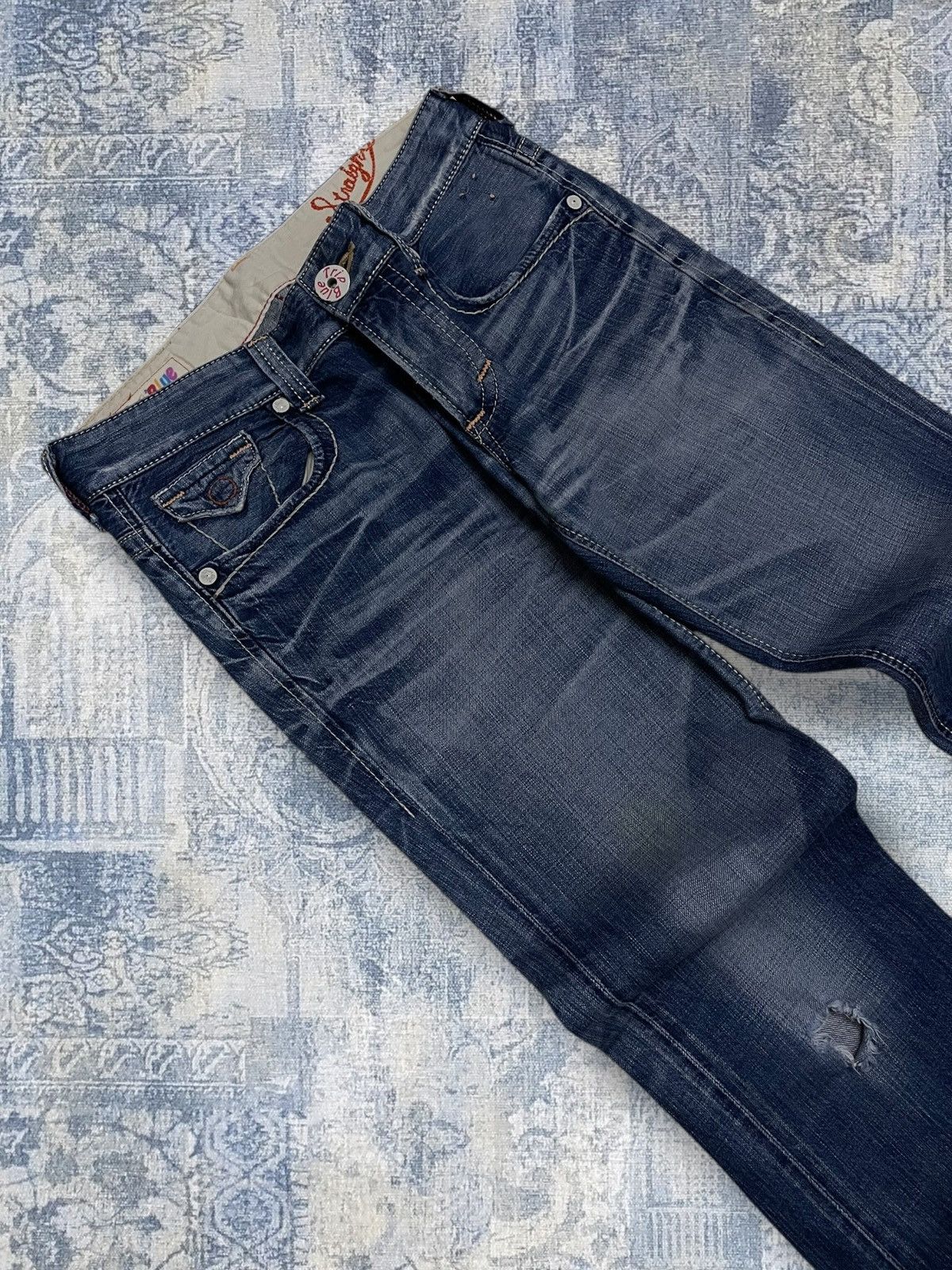 Edwin Vintage 90s Japan Designer Edwin Blue Trip Distressed Denim Size US 32 / EU 48 - 7 Thumbnail