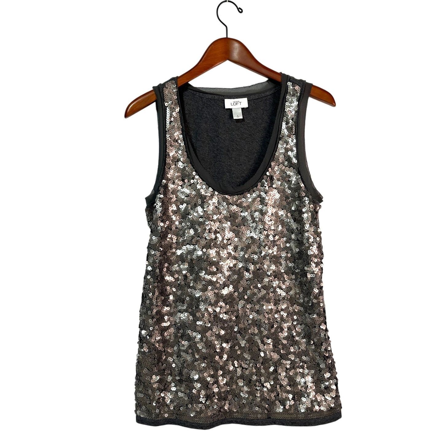 Ann Taylor Size L | ANN TAYLOR Loft Matte Gray Sequin Tank Top Size L / US 10 / IT 46 - 1 Thumbnail