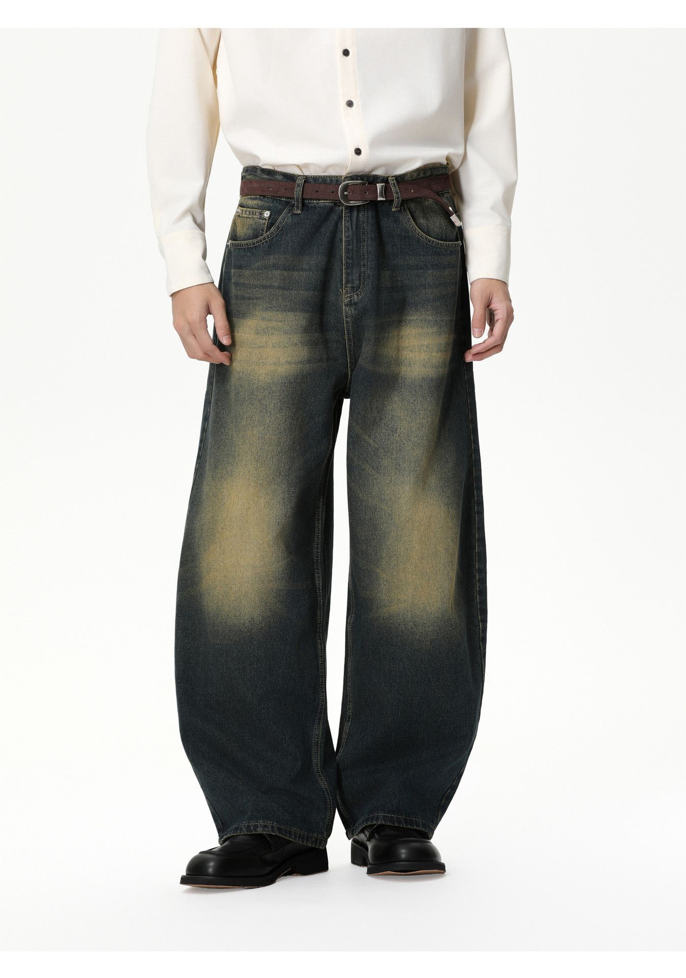 Vintage Japanese retro washed whiskered distressed scimitar jeans Size US 32 / EU 48 - 1 Thumbnail