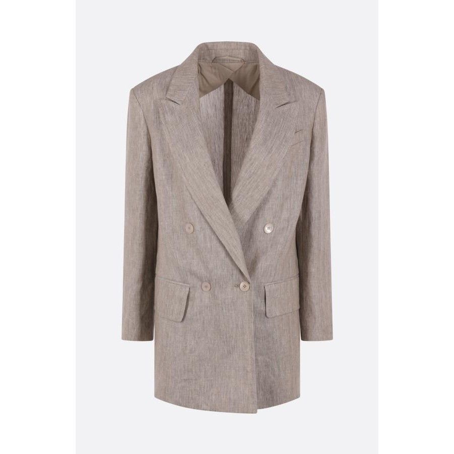 Max Mara MAX MARA Olimpia Beige Chevron Linen Double-Breasted Jacket Size L / US 10 / IT 46 - 1 Thumbnail