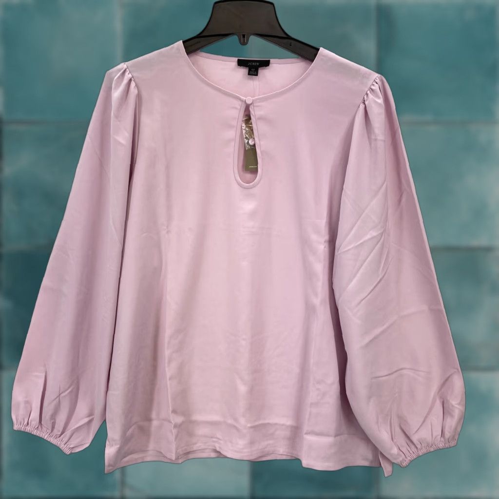 J.Crew J.Crew Puff Sleeve Satin Back Crepe Top Women's Large Tall Pink Keyhole Neckline Shirt Size L / US 10 / IT 46 - 1 Thumbnail