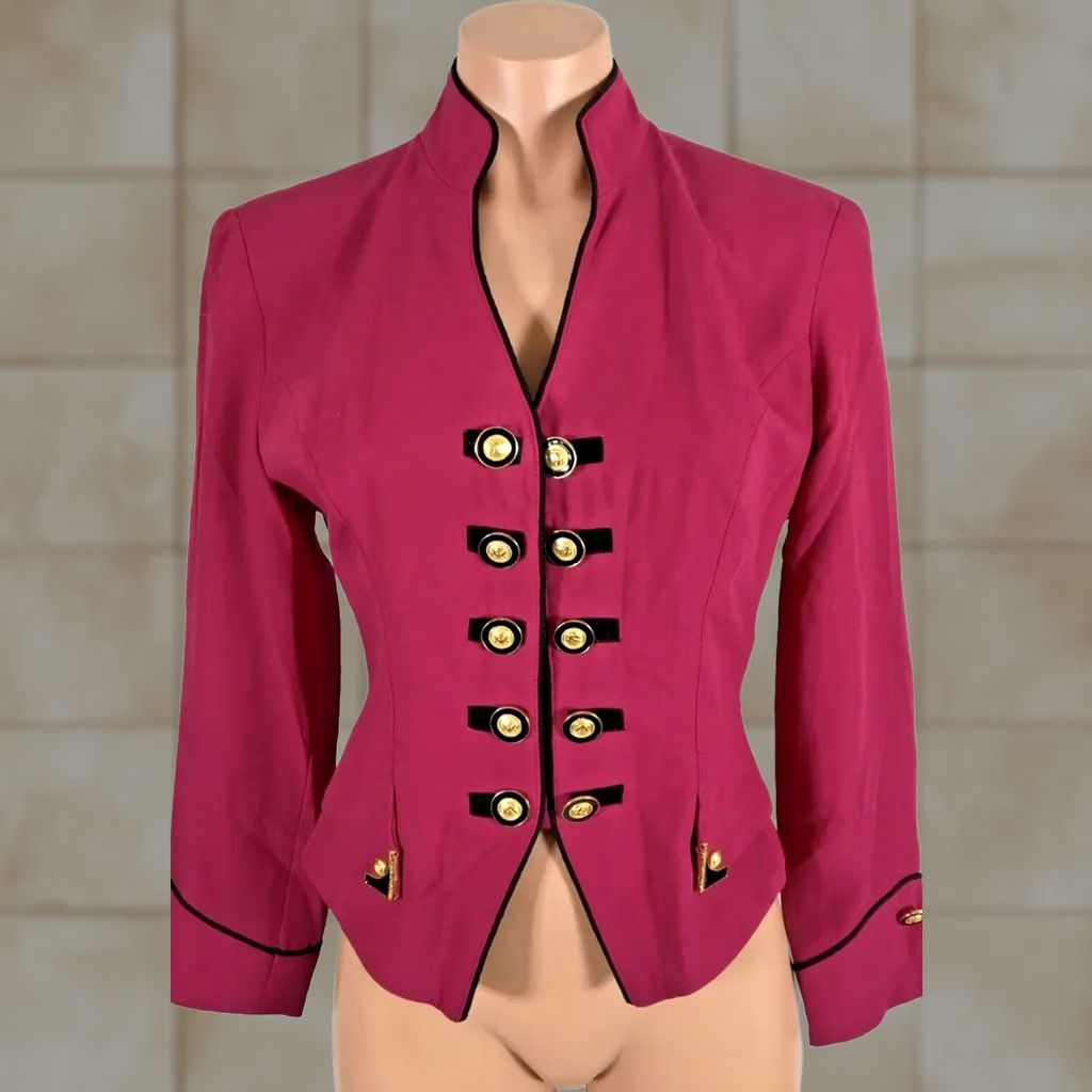 Vintage VINTAGE Cache Blazer Jacket Magenta Pink Black Gold Buttons Crop Size 4 USA MADE Size S / US 4 / IT 40 - 1 Thumbnail