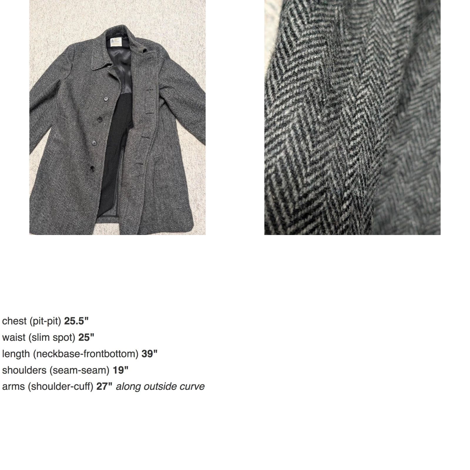 London Fog VINTAGE London Fog coat Overcoat Shirt Mens XL Charcoal Gray Tweed Herringbone 46 Wool English Donegal 1940s 50s 60s Size US XL / EU 56 / 4 - 8 Thumbnail