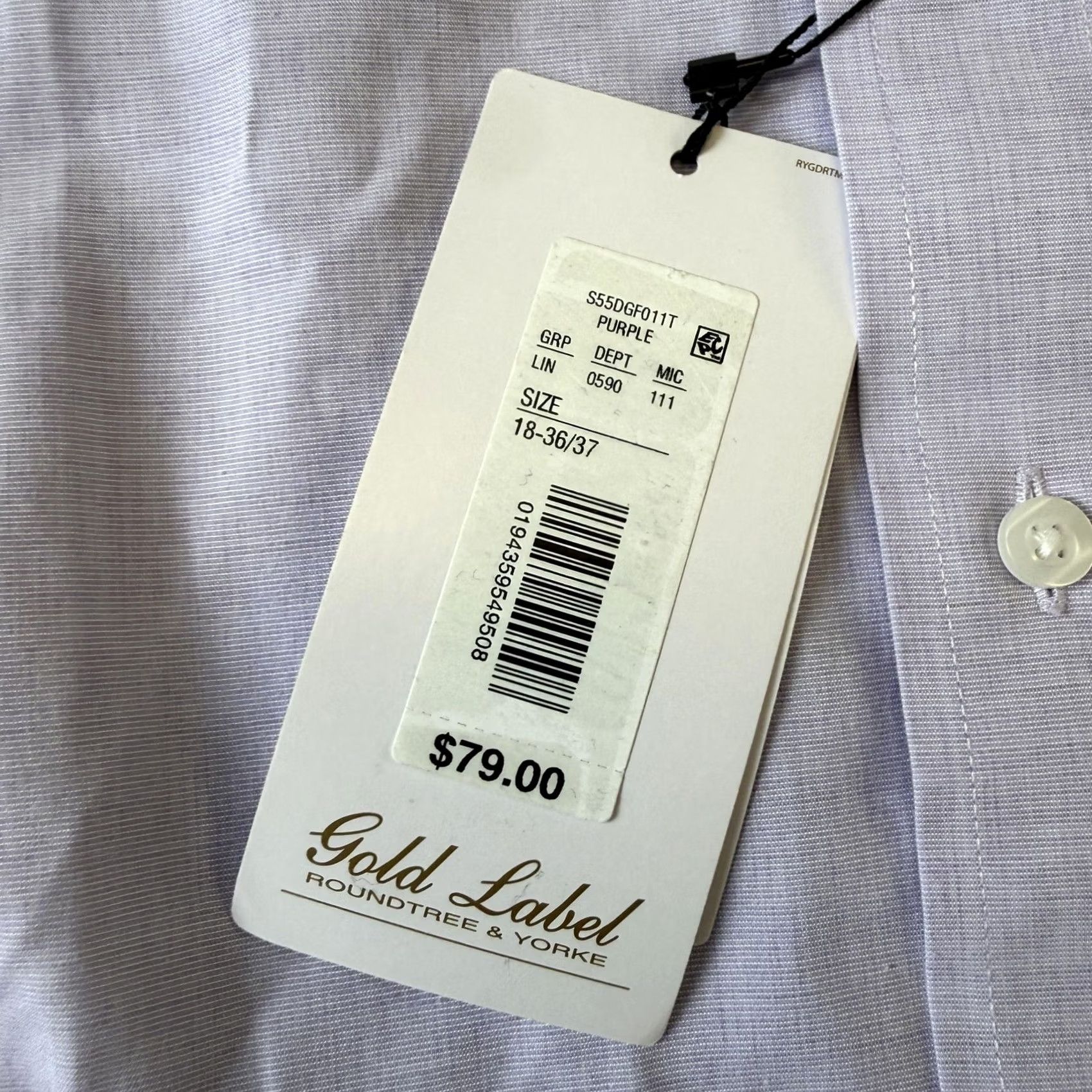 Roundtree & Yorke Roundtree & Yorke Dress Shirt Mens Tall Purple Non Iron Gold Label 18 36/37 Size 48R - 5 Thumbnail