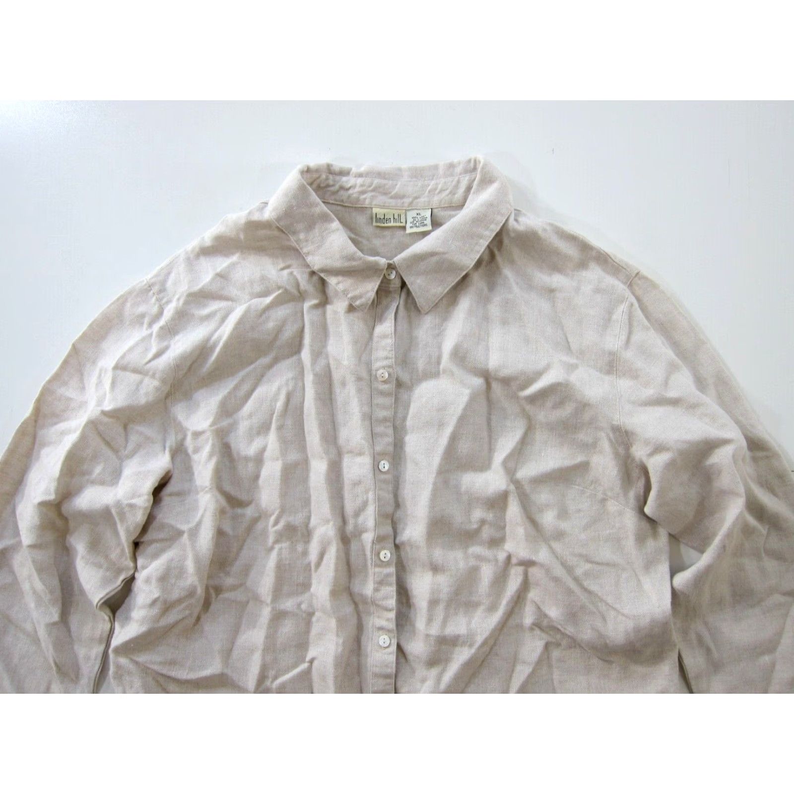 Vintage Linden Hill Blouse 100% Linen Beige Brown Button Down long Sleeve Collared XL Women Size XL / US 12-14 / IT 48-50 - 5 Thumbnail