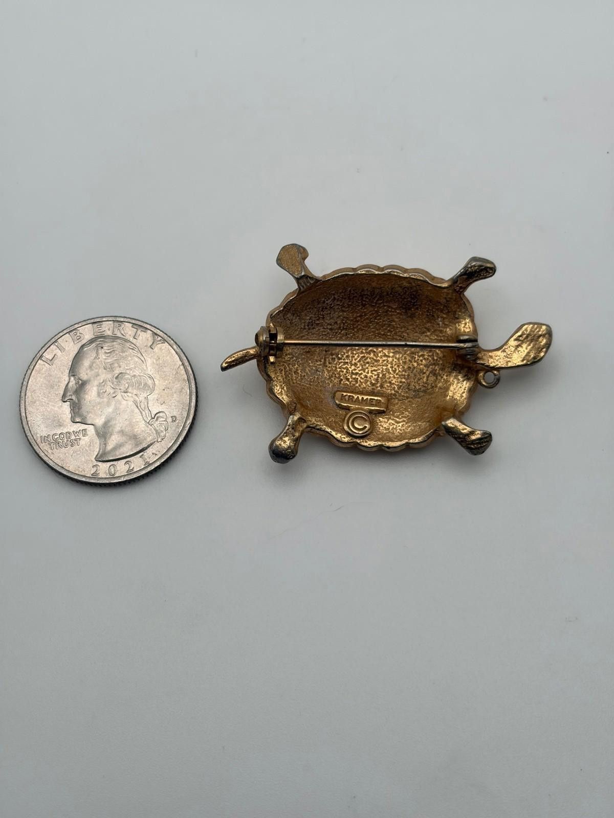 Stormy Kromer Vintage Gold-tone Kramer signed Turtle Brooch Size ONE SIZE - 3 Thumbnail