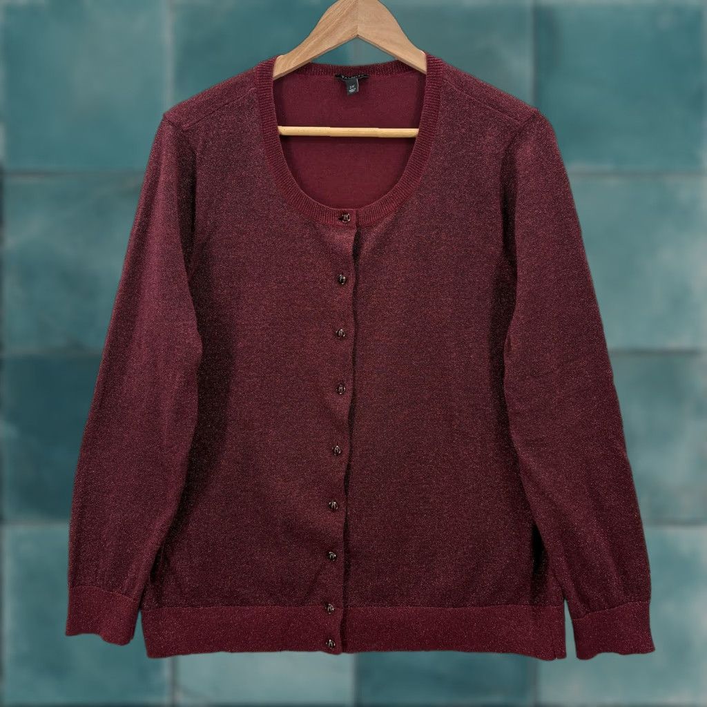 Talbots VINTAGE Talbots Cardigan Sweater Womens 2X Burgundy Metallic Button Up Sparkle Holiday Size XXL / US 16-18 / IT 52-54 - 1 Thumbnail