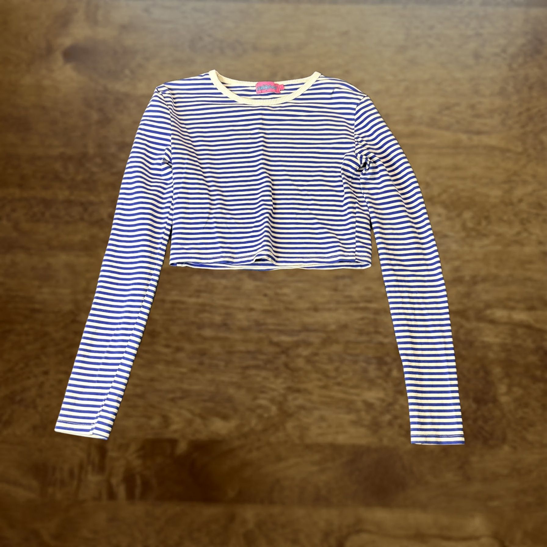 Vintage Edikted Shirt Womens Small Blue White Striped Cropped Long Sleeve Tee Top Size S / US 4 / IT 40 - 1 Thumbnail