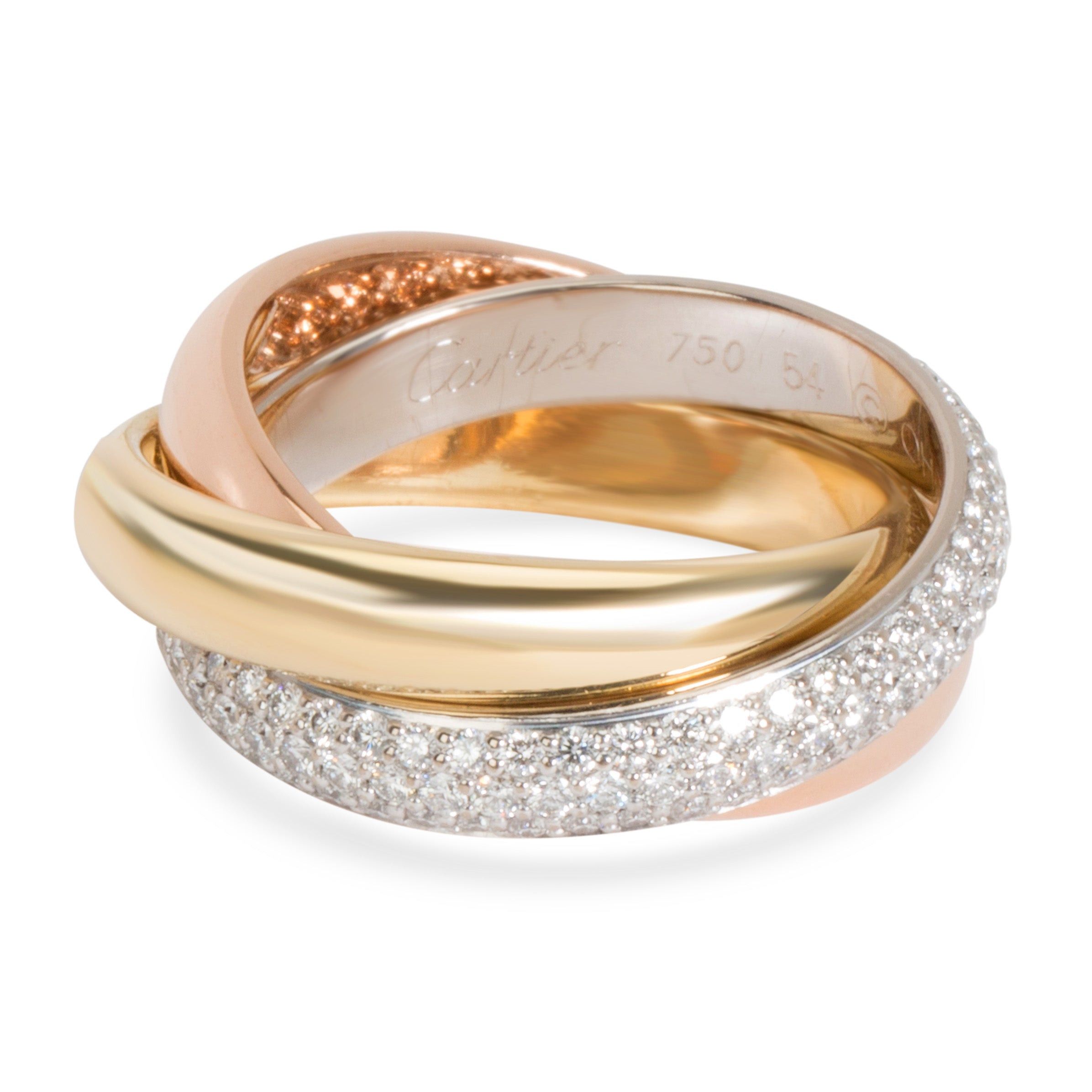 image of Cartier Trinity Classic Diamond Ring In 18K Yellow, White & Rose Gold (Size 54), Women's