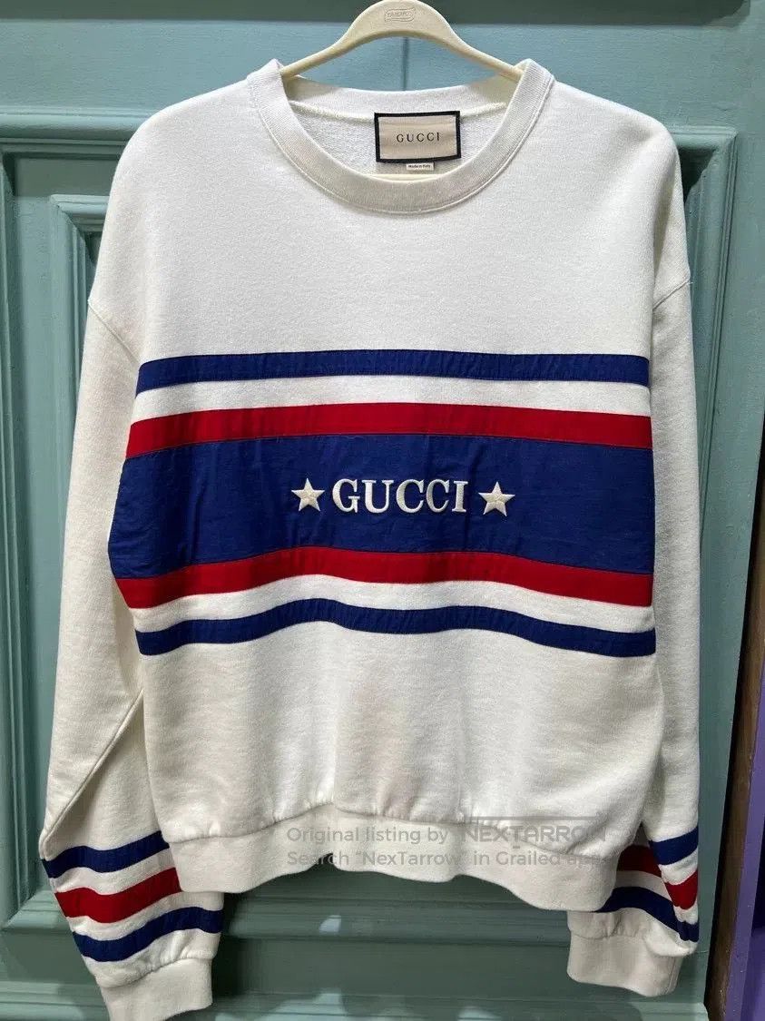Gucci Gucci White Logo Stripe Print Crewneck Sweatshirt. Size US M / EU 48-50 / 2 - 1 Thumbnail