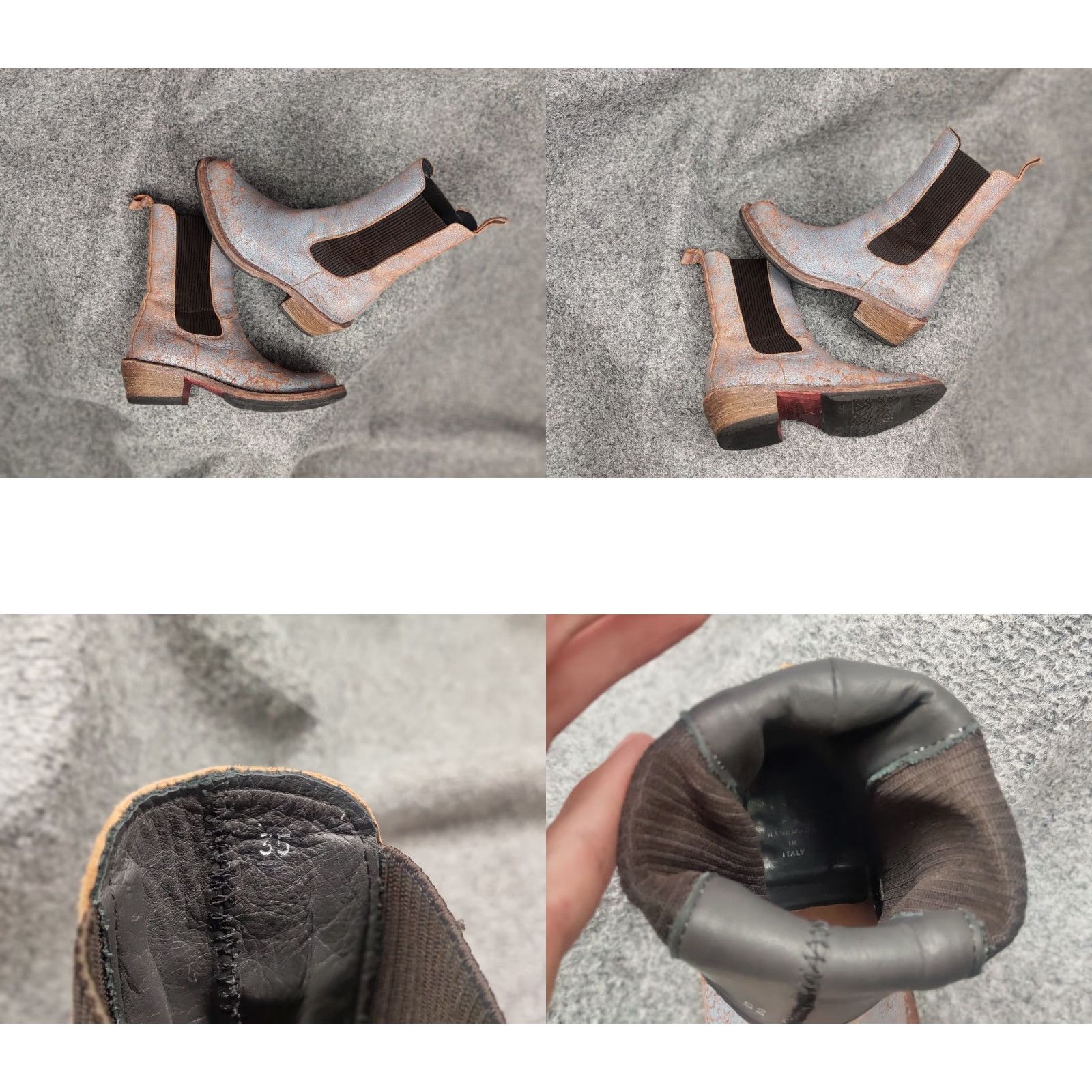 MoMA Moma Italy Design blue crackle aged western leather pull on boots Size US 5 / IT 35 - 9 Thumbnail