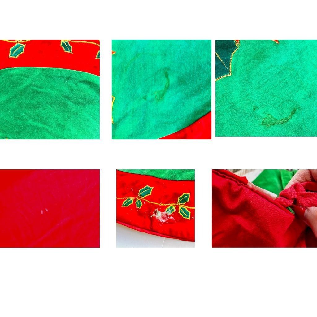 Vintage VTG Poinsettia Christmas Tree Skirt Red Green Holly Embroide Size ONE SIZE - 12 Thumbnail