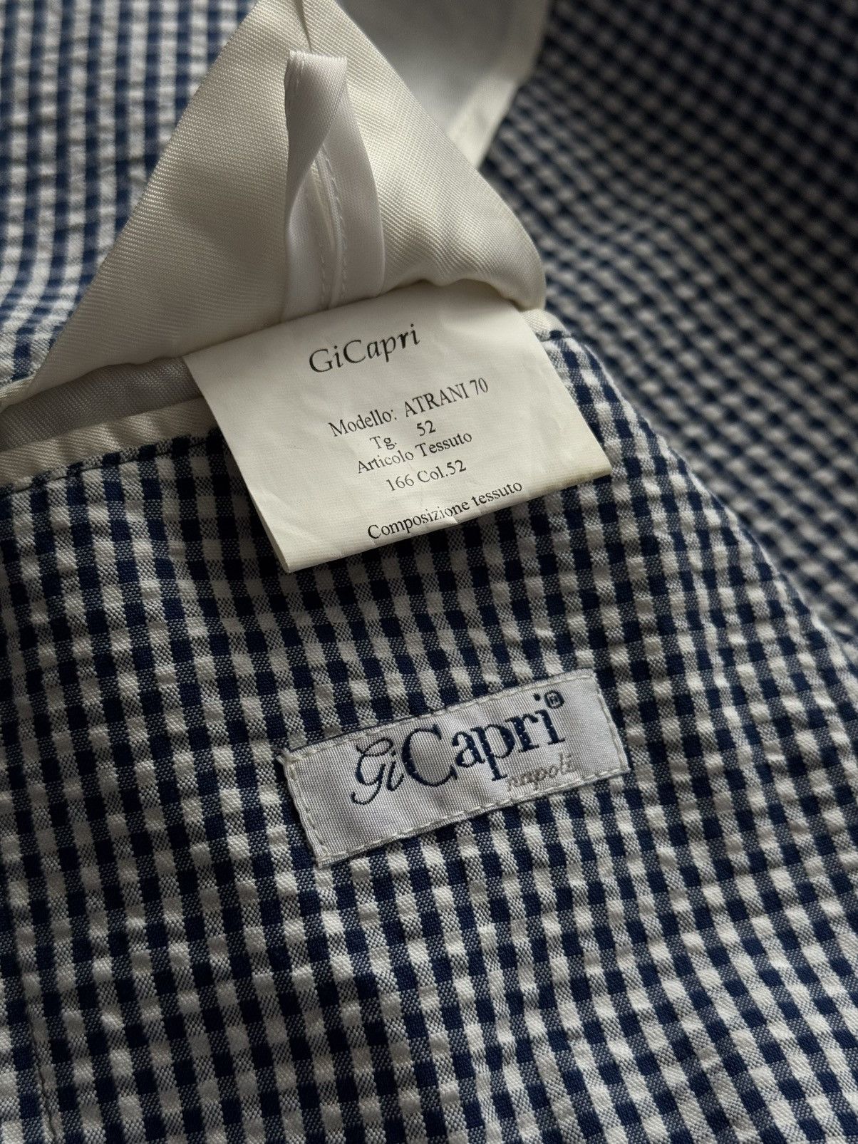 Other Gi Capri Napoli 'Atrani 70' Waffle Blue Check Cotton Blazer Size 52R - 7 Thumbnail