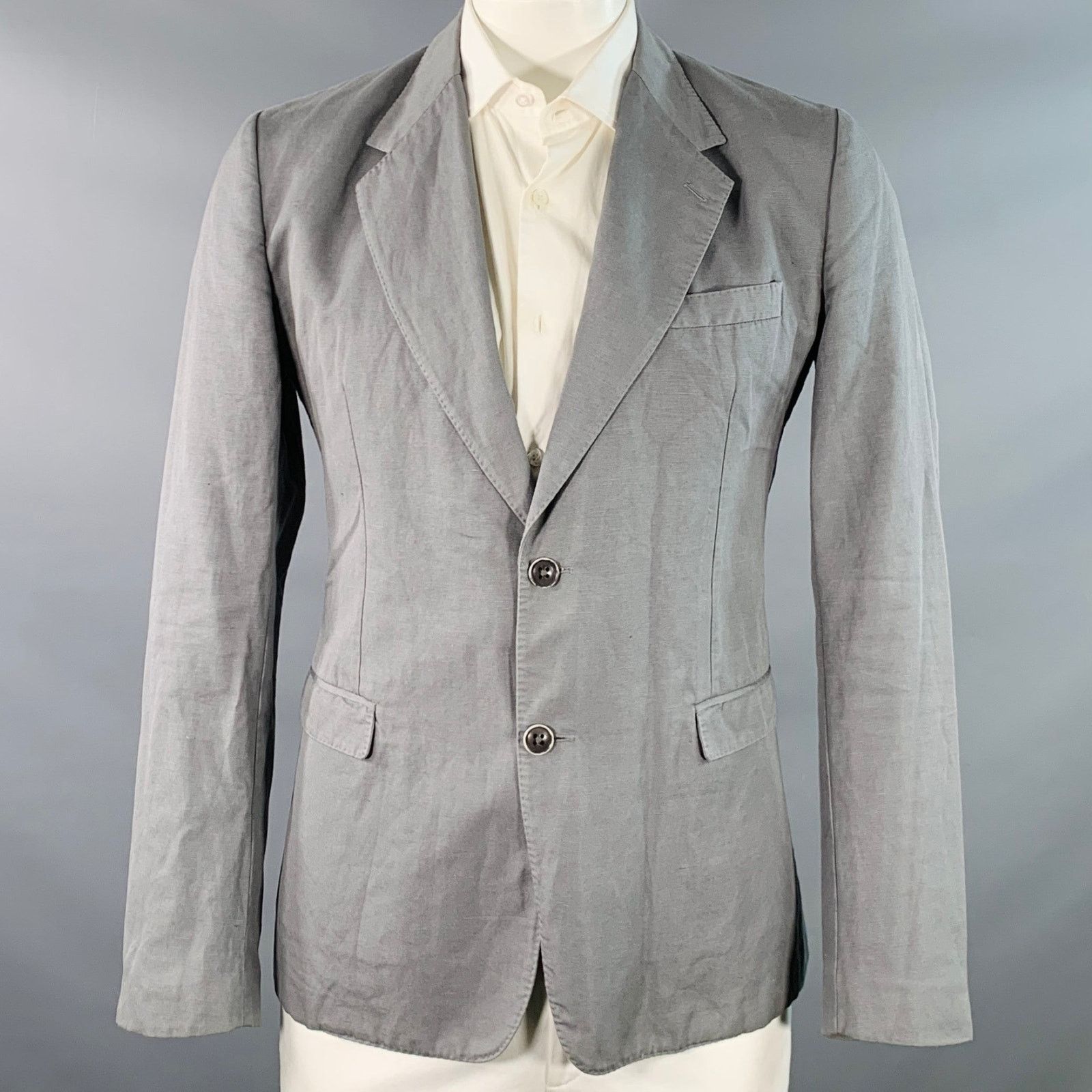 Dolce & Gabbana DOLCE & GABBANA Grey Cotton Linen Notch Lapel Sport Coat Size 42R - 1 Thumbnail