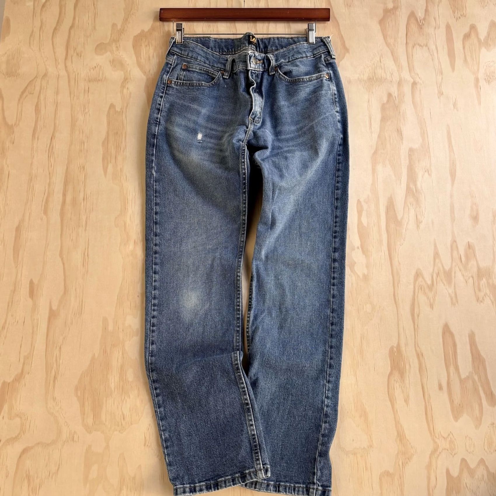 Lee Lee Slim Fit Jeans Mens 33x32 Medium Wash Blue Denim Straight Distressed Stretch Jeans Size US 33 - 3 Thumbnail