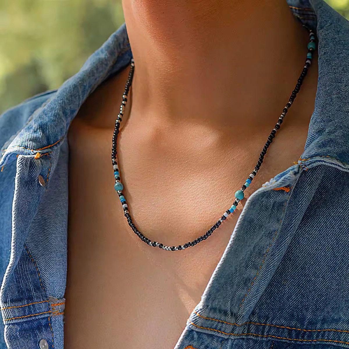 Jewelry Mini Black Beaded Necklaces, Men's