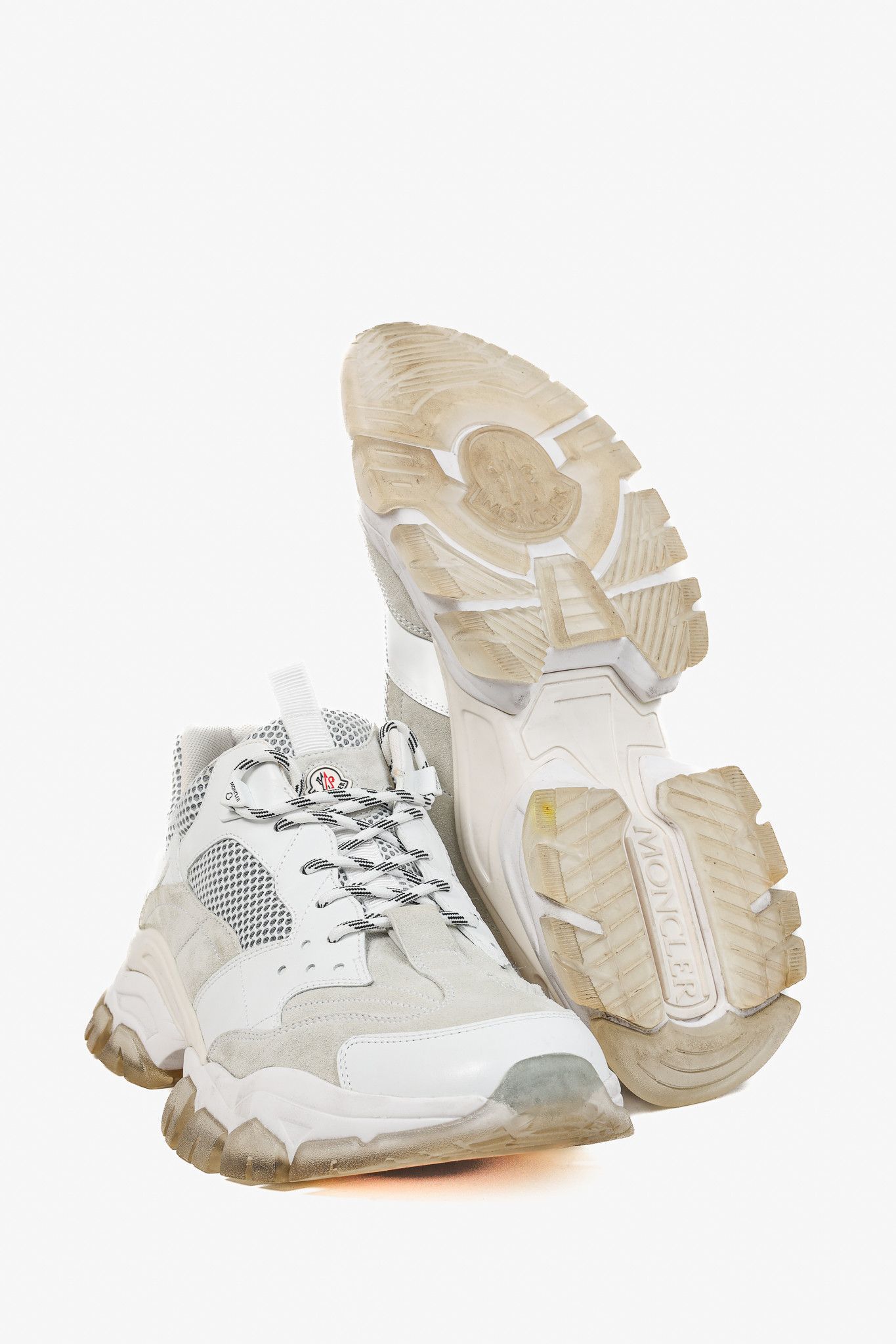 Moncler Moncler Leave No Trace Leather Suede Mesh Sneaker in White Size US 11 / EU 44 - 4 Thumbnail