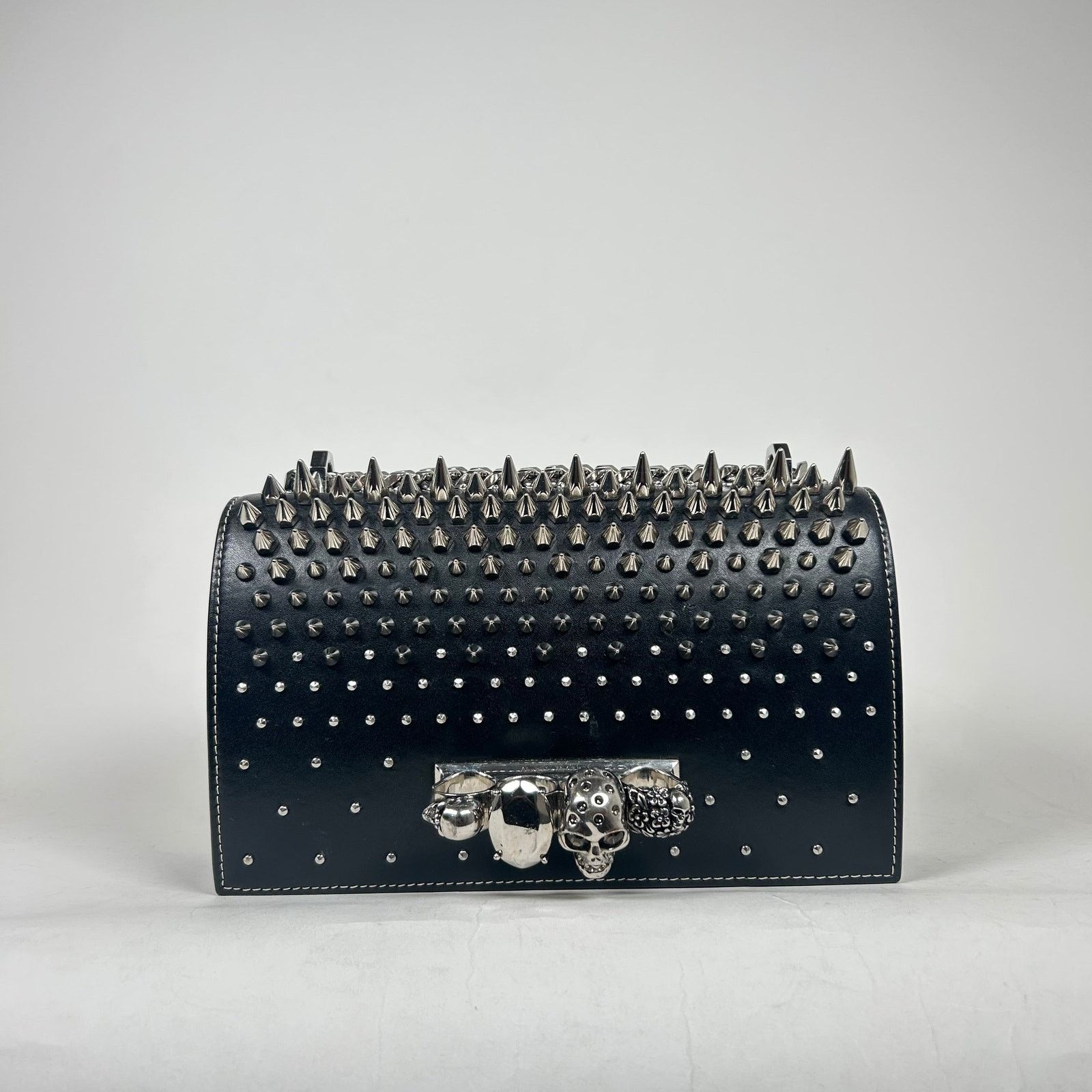 Alexander Mcqueen Black Jeweled Spike Skull Shoulder Bag, Women's