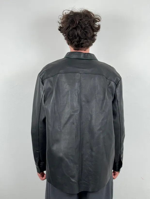 Acne Studios Acne Studios Black Leather Green Contrast Edges Shirt Jacket Size US M / EU 48-50 / 2 - 3 Thumbnail