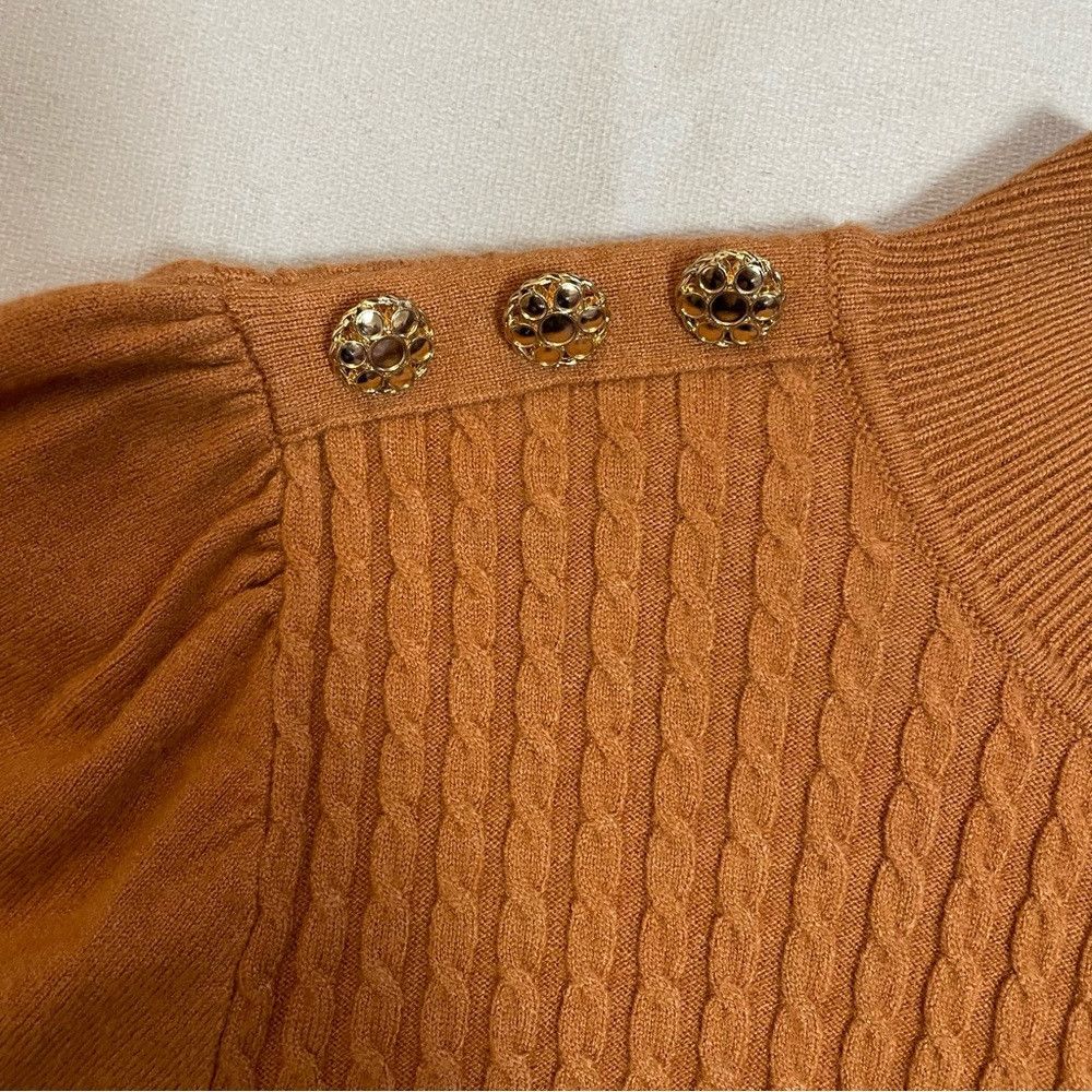 Adrianna Papell New Adrianna Papell Cable Knit Puff Sleeve Shoulder Button Size L / US 10 / IT 46 - 9 Thumbnail