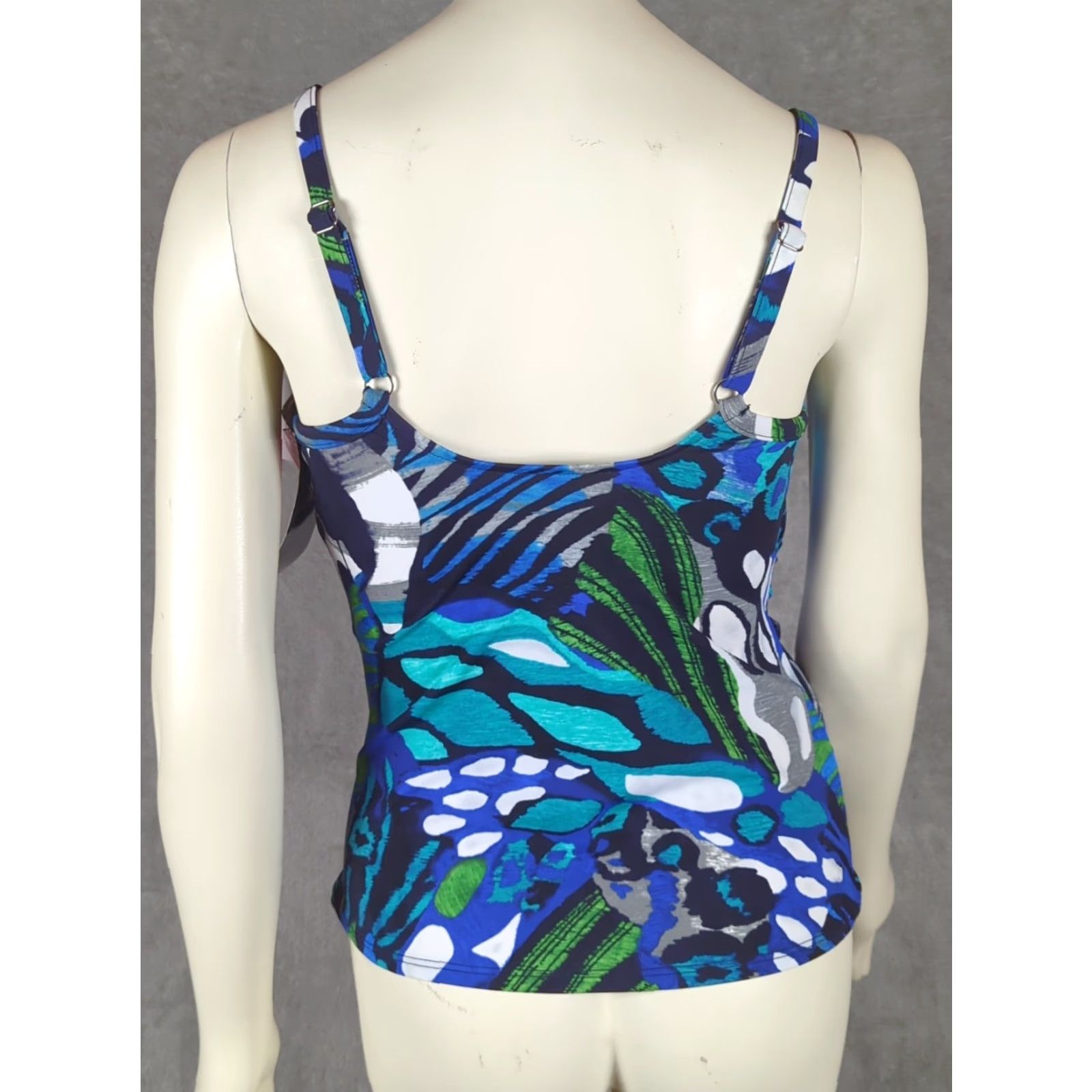 Vintage MAGICSUIT Arianna Tankini Crisscross Ruched Swim Top Sz 14 Colbolt Blue Multi Animal Print Built-In Bra Adjustable Strap Nylon Spandex Ladies Beach Size XL / US 12-14 / IT 48-50 - 3 Thumbnail