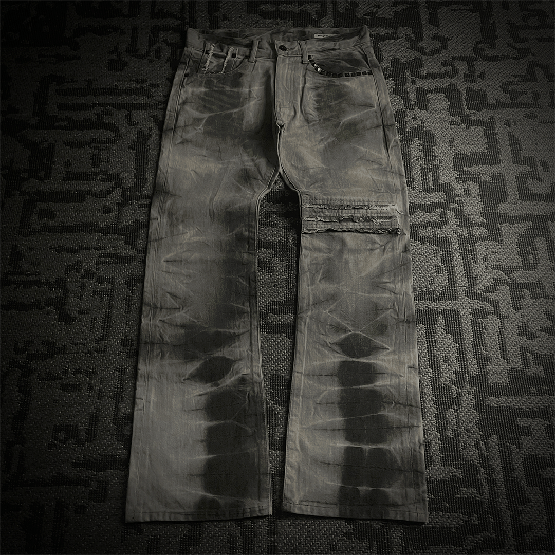 Japanese Brand Semantic Design Tie dye Studded Distressed Flared Denim Size US 31 - 1 Thumbnail