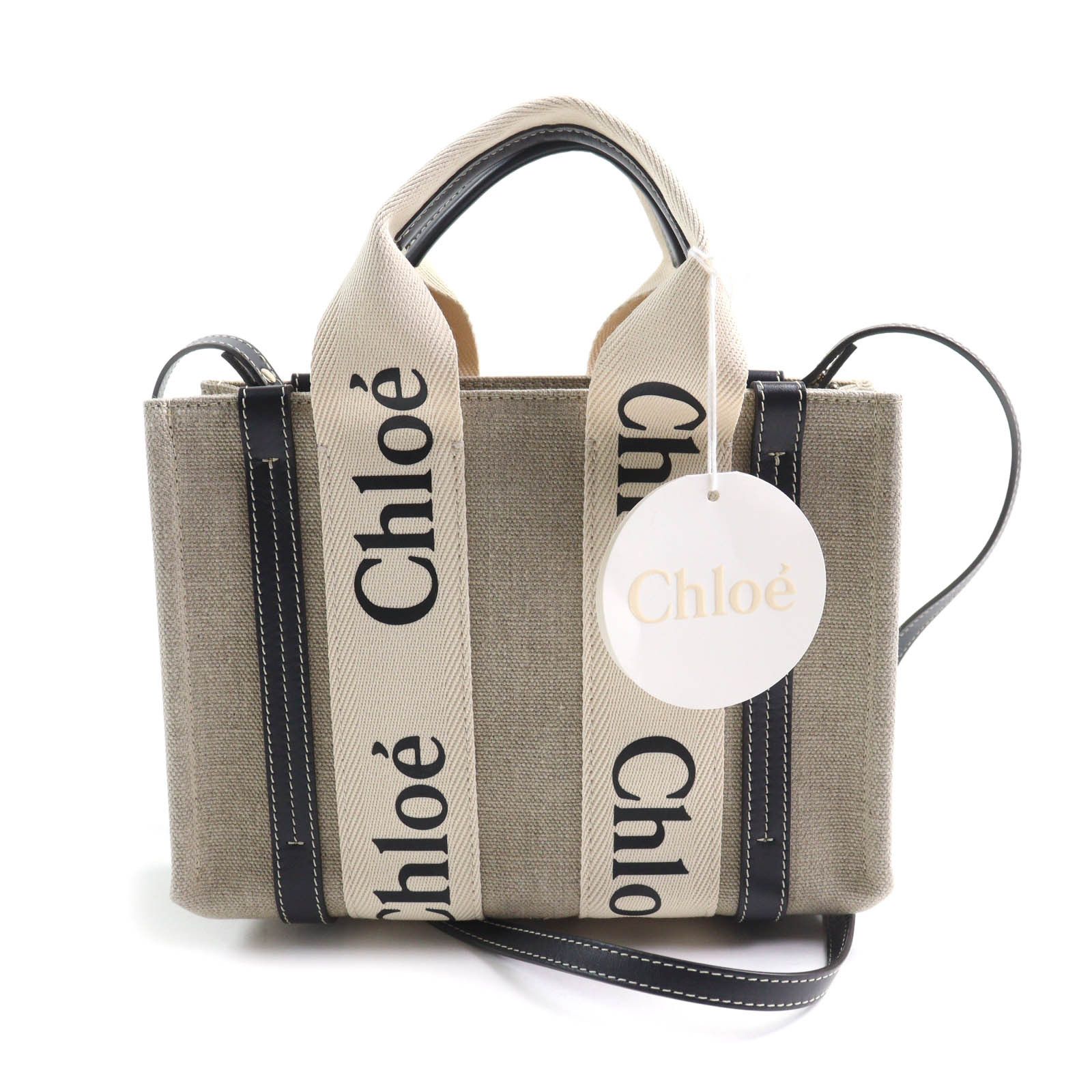 Chloe Chloe Woody Small Tote Bag Linen 2Way Tote Bag Natural Material Tote Bag Chc22As397I2691J in White, Women's