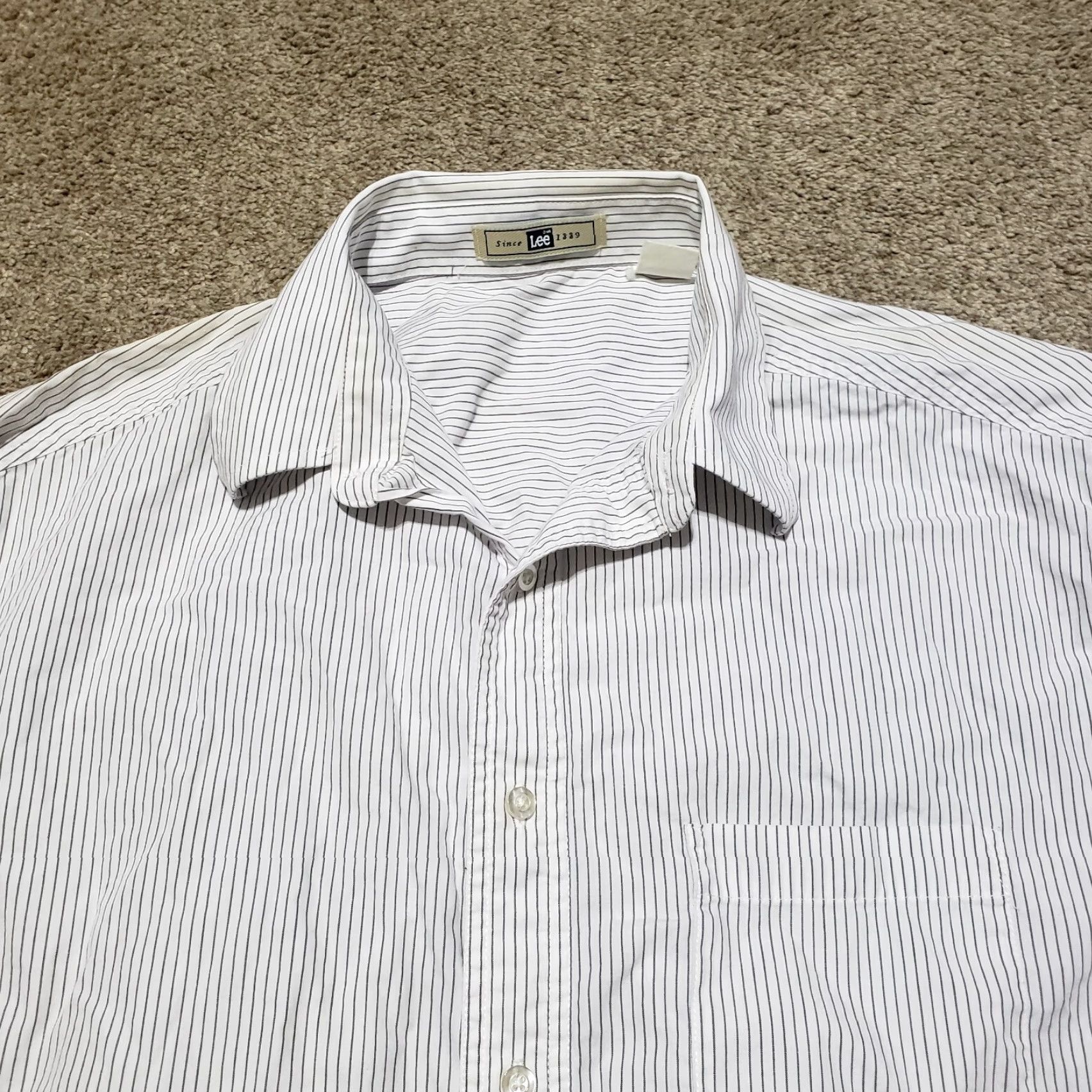 Lee Lee Striped Button-Up Shirt White Long Sleeve Adult L Large Mens Regular Fit Size US L / EU 52-54 / 3 - 2 Thumbnail
