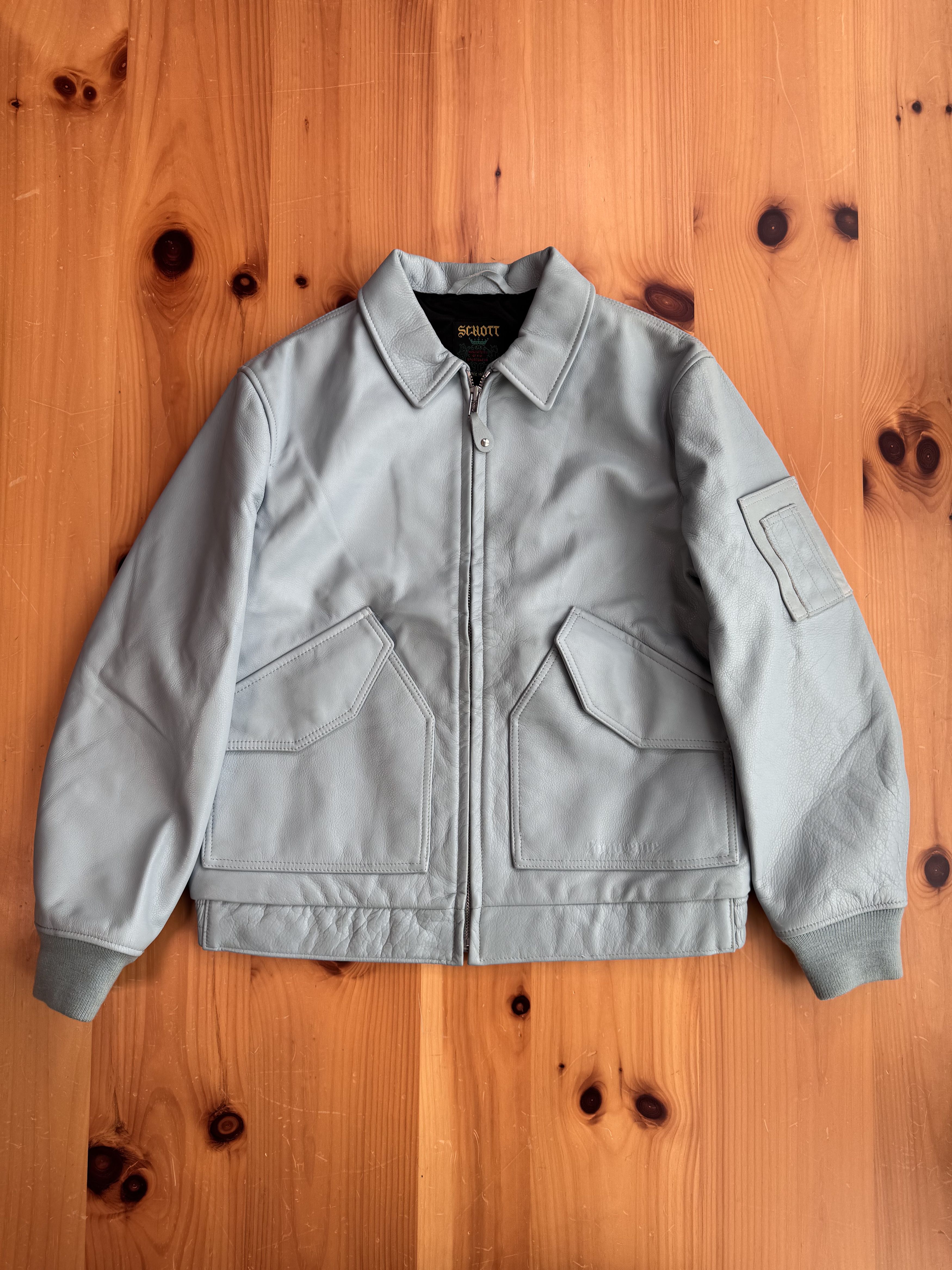 Schott × Supreme FW 2019 Supreme x Schott Blue Leather Bomber Jacket Size US XL / EU 56 / 4 - 1 Thumbnail