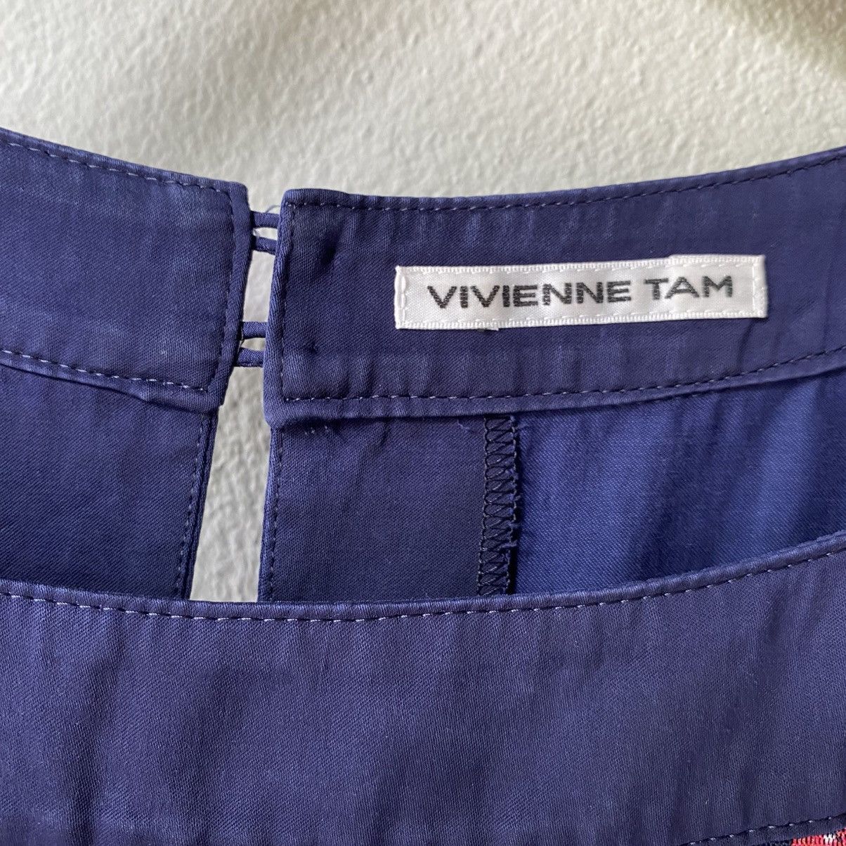 Vivienne Tam VIVIENNE TAM Navy Blue Dress with Pink Embroidered Details Size XS / US 0-2 / IT 36-38 - 9 Thumbnail