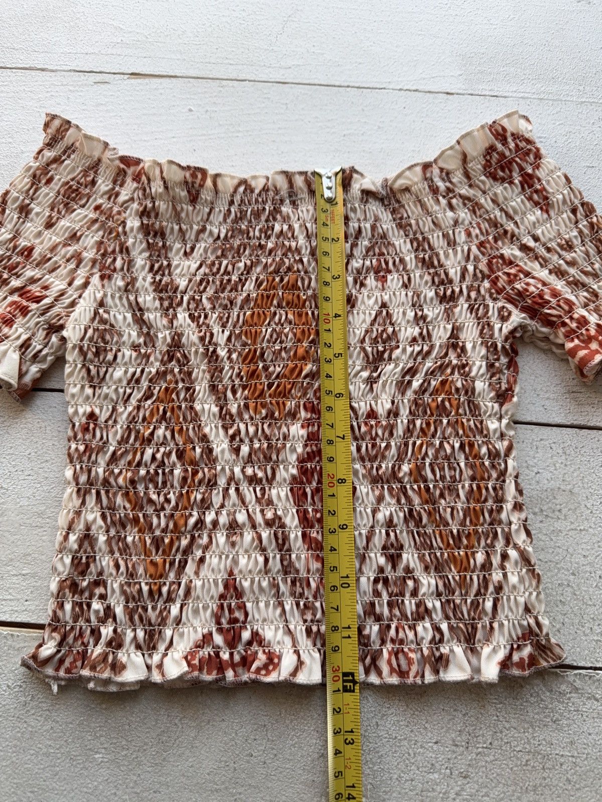 Japanese Brand Italian Boho Smocked Crop Top Puff Sleeves Made in Italy Size XS / US 0-2 / IT 36-38 - 10 Thumbnail