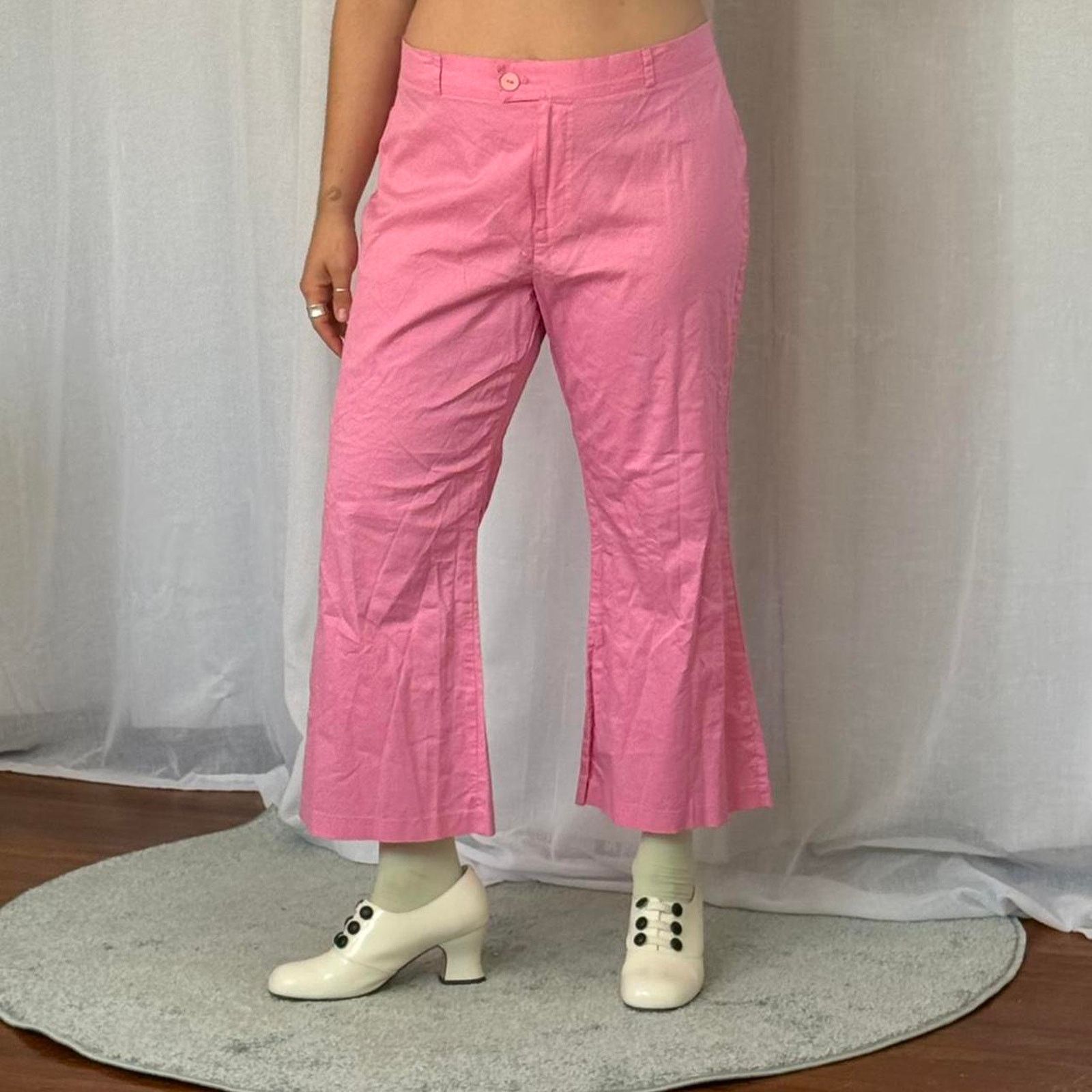 Vintage ✿ vintage bubblegum pink cropped flare pants ✿ Size 39" - 2 Thumbnail