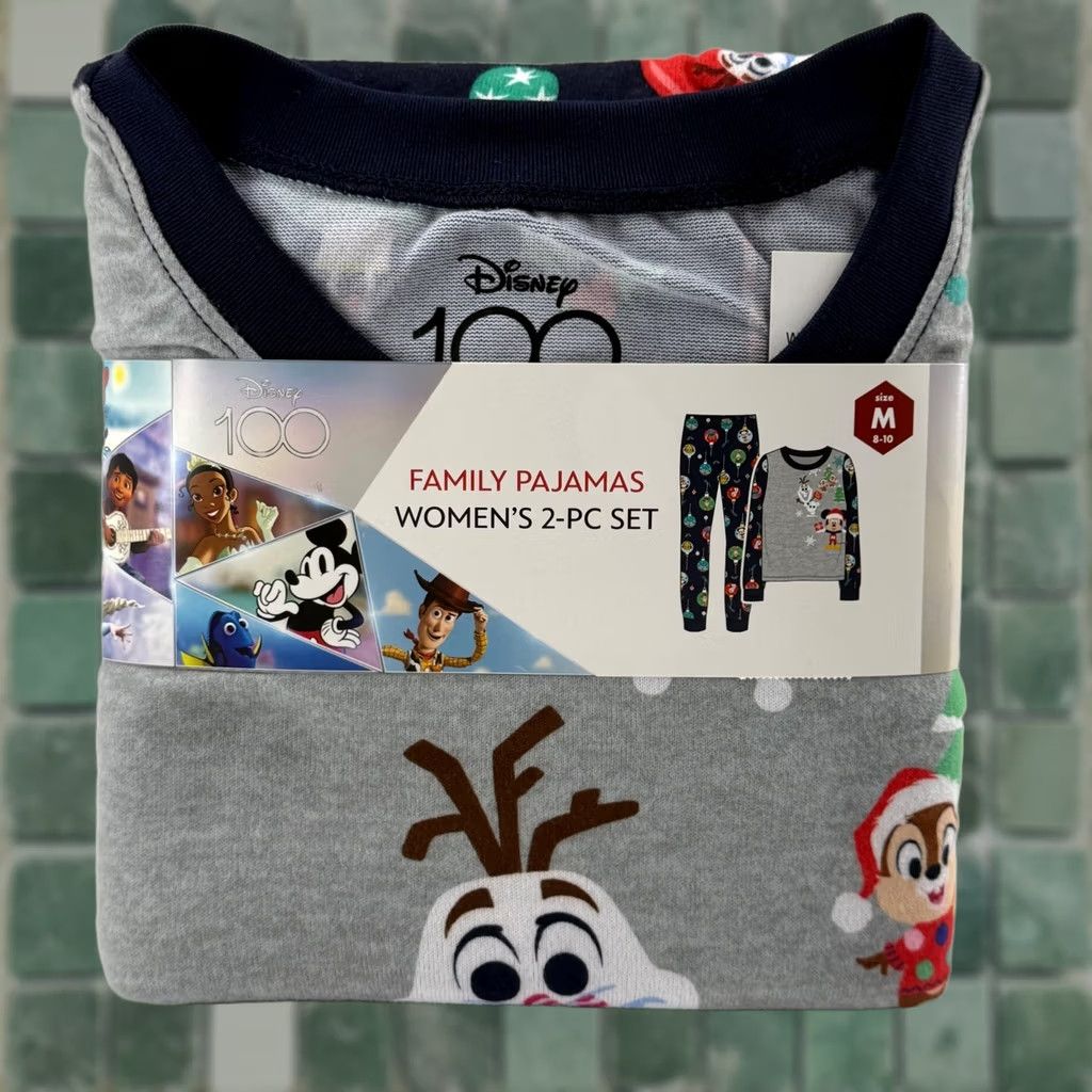 Disney Disney Pajama Set Gray/Navy 2-Piece M Women Disney 100 Holiday Mickey Olaf Woody Chip Cartoon Christmas Size ONE SIZE - 1 Thumbnail
