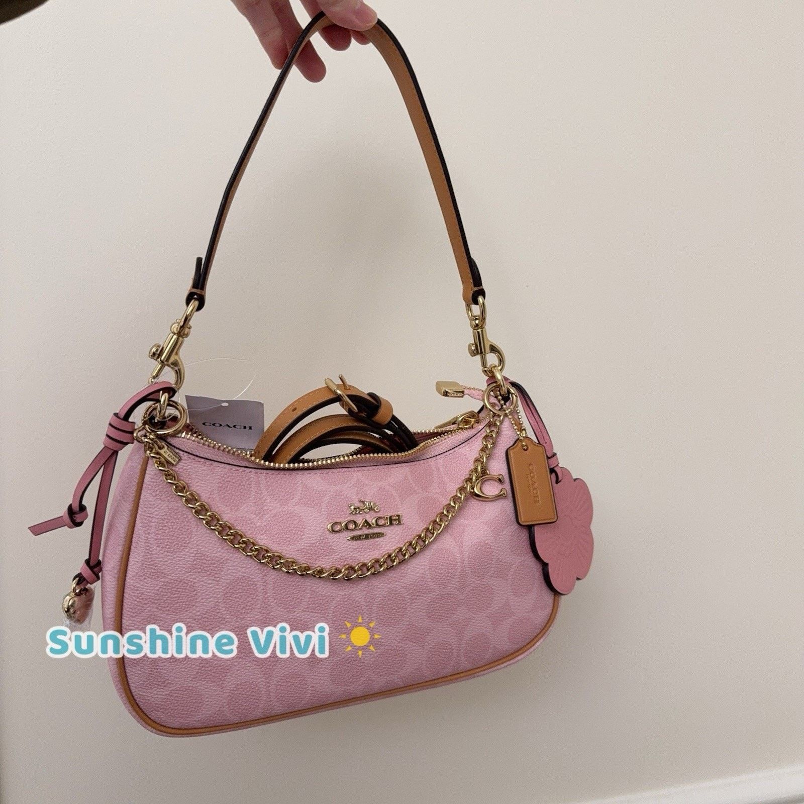 Coach NWT Coach Gold Powder Pink Teri Shoulder Bag Charms CEA20 Size ONE SIZE - 1 Thumbnail